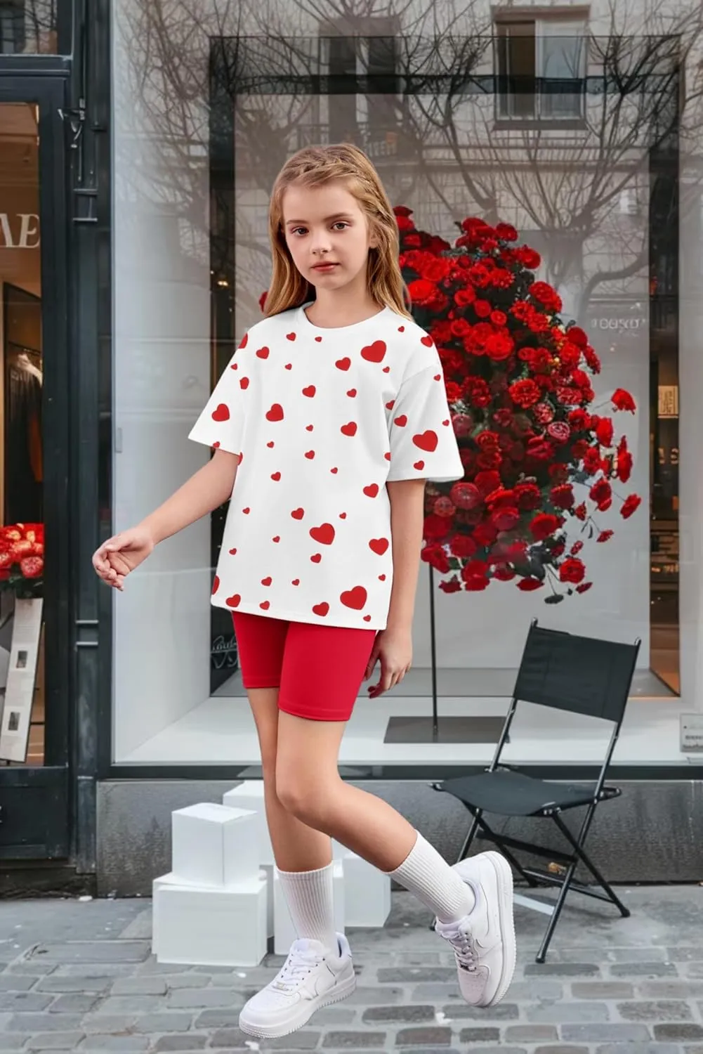 Arshiner Girls 2 Piece Outfits Drop Shoulder T-Shirts and Biker Shorts Sets