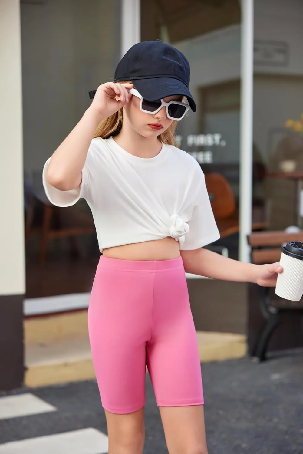 Arshiner Girls 2 Piece Outfits Drop Shoulder T-Shirts and Biker Shorts Sets