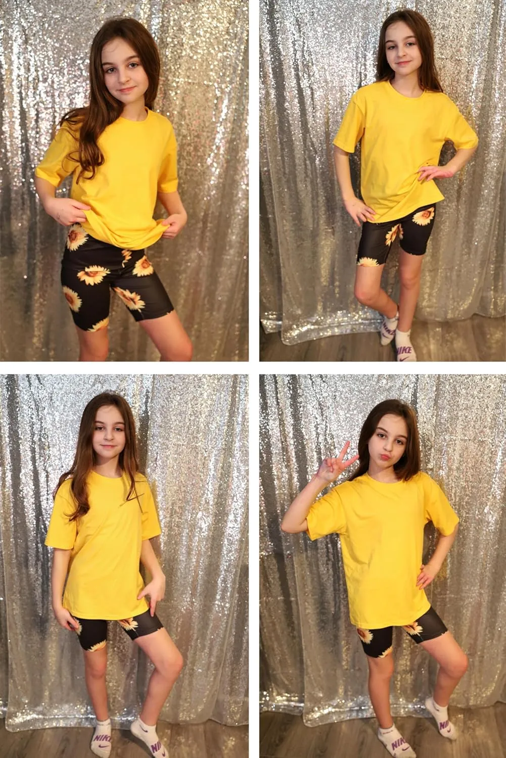 Arshiner Girls 2 Piece Outfits Drop Shoulder T-Shirts and Biker Shorts Sets