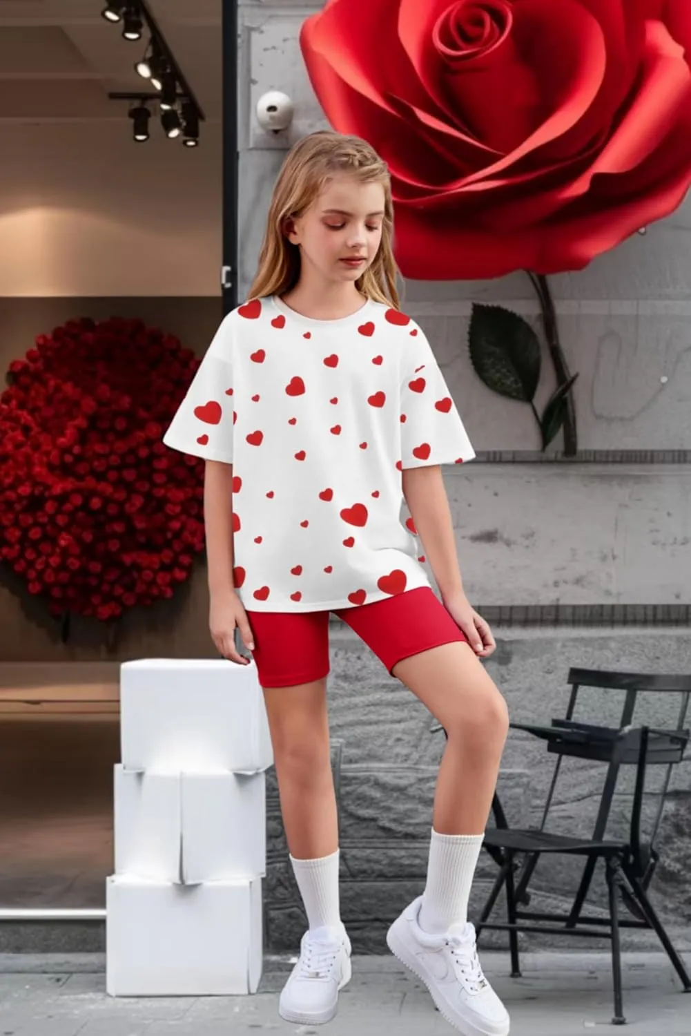 Arshiner Girls 2 Piece Outfits Drop Shoulder T-Shirts and Biker Shorts Sets