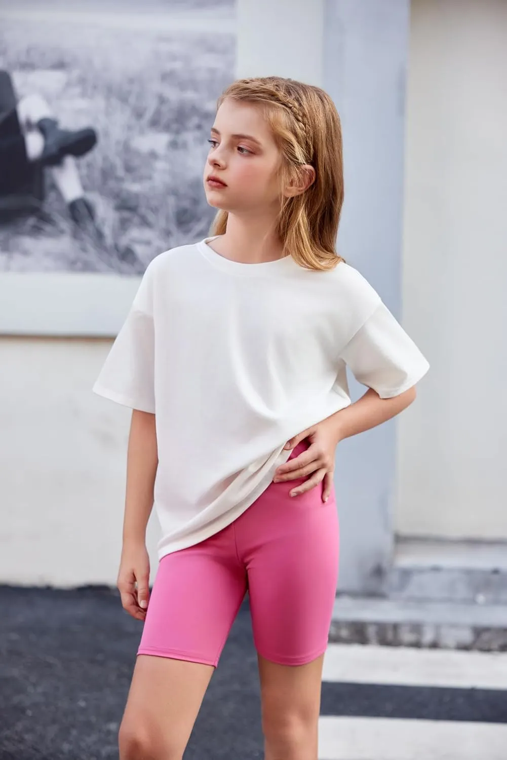 Arshiner Girls 2 Piece Outfits Drop Shoulder T-Shirts and Biker Shorts Sets