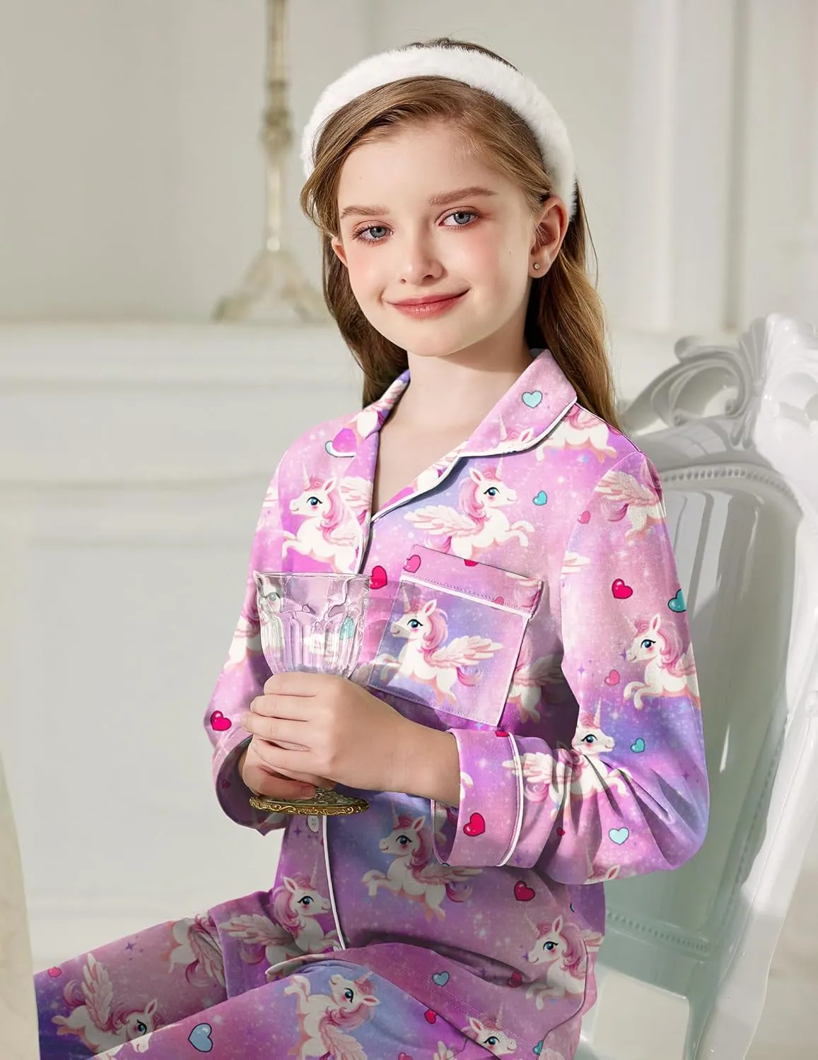Arshiner Pajamas Set for Girls Plaid Long Sleeve Lounge Set