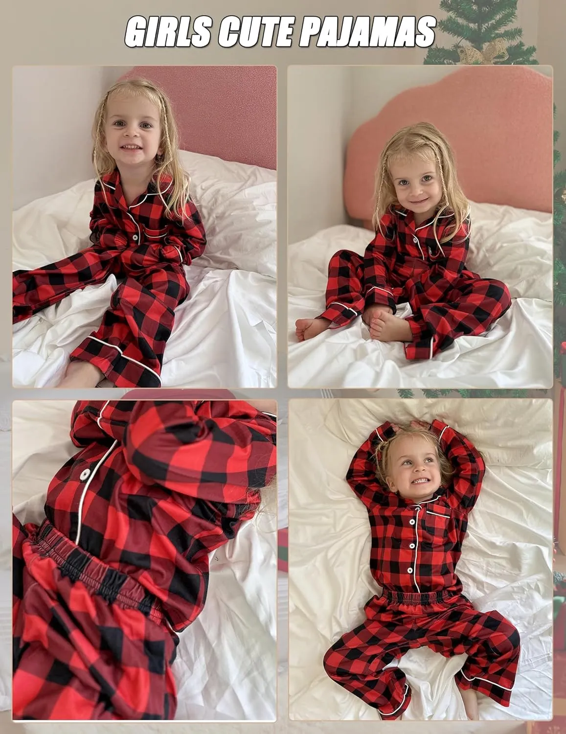 Arshiner Pajamas Set for Girls Plaid Long Sleeve Lounge Set
