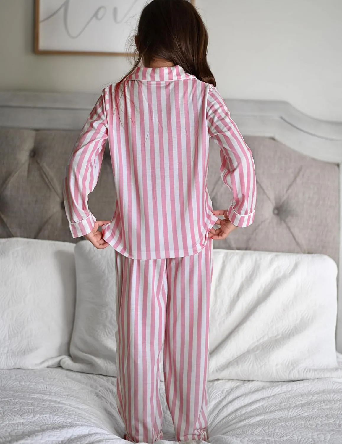 Arshiner Pajamas Set for Girls Plaid Long Sleeve Lounge Set