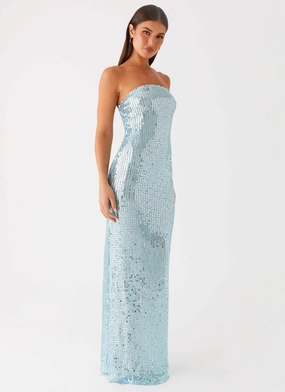 Easy Going Simple Ease Lyric Sequin Maxi Dress - Turquoise