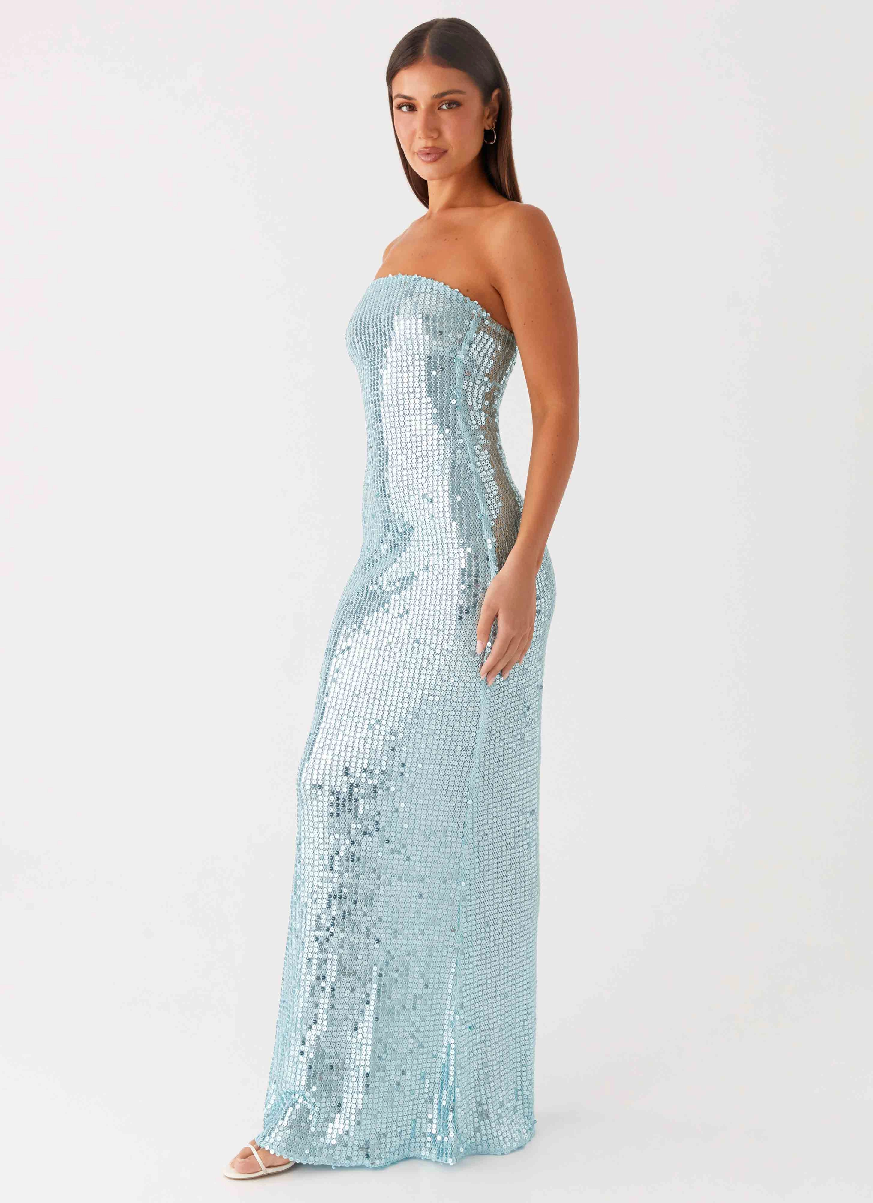 Classic Tailoring Classic Touch Lyric Sequin Maxi Dress - Turquoise