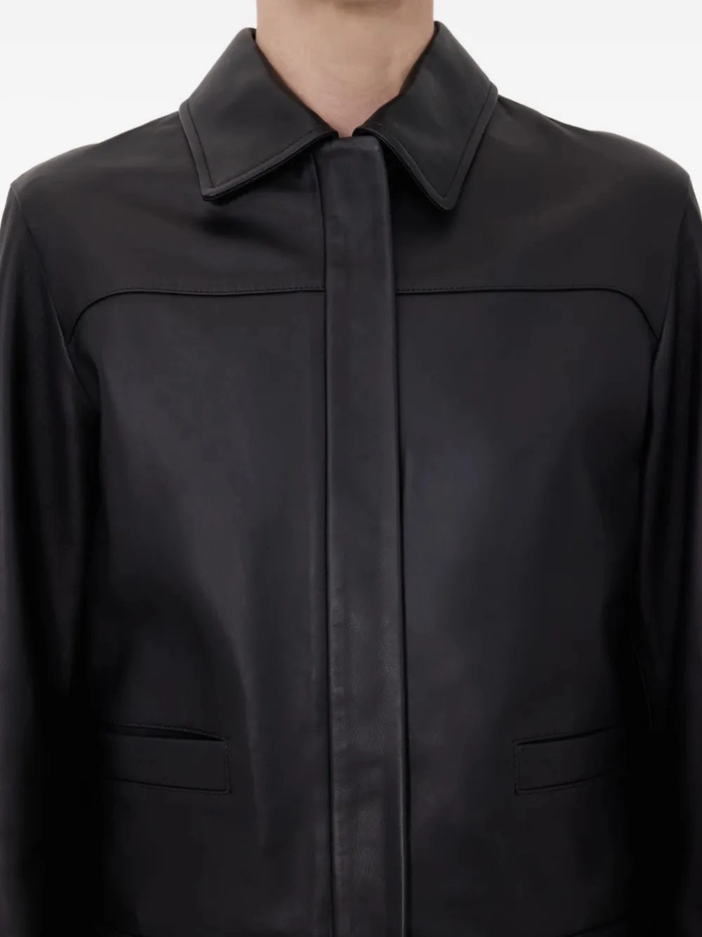 Ascot Leather Jacket in Black snap-up