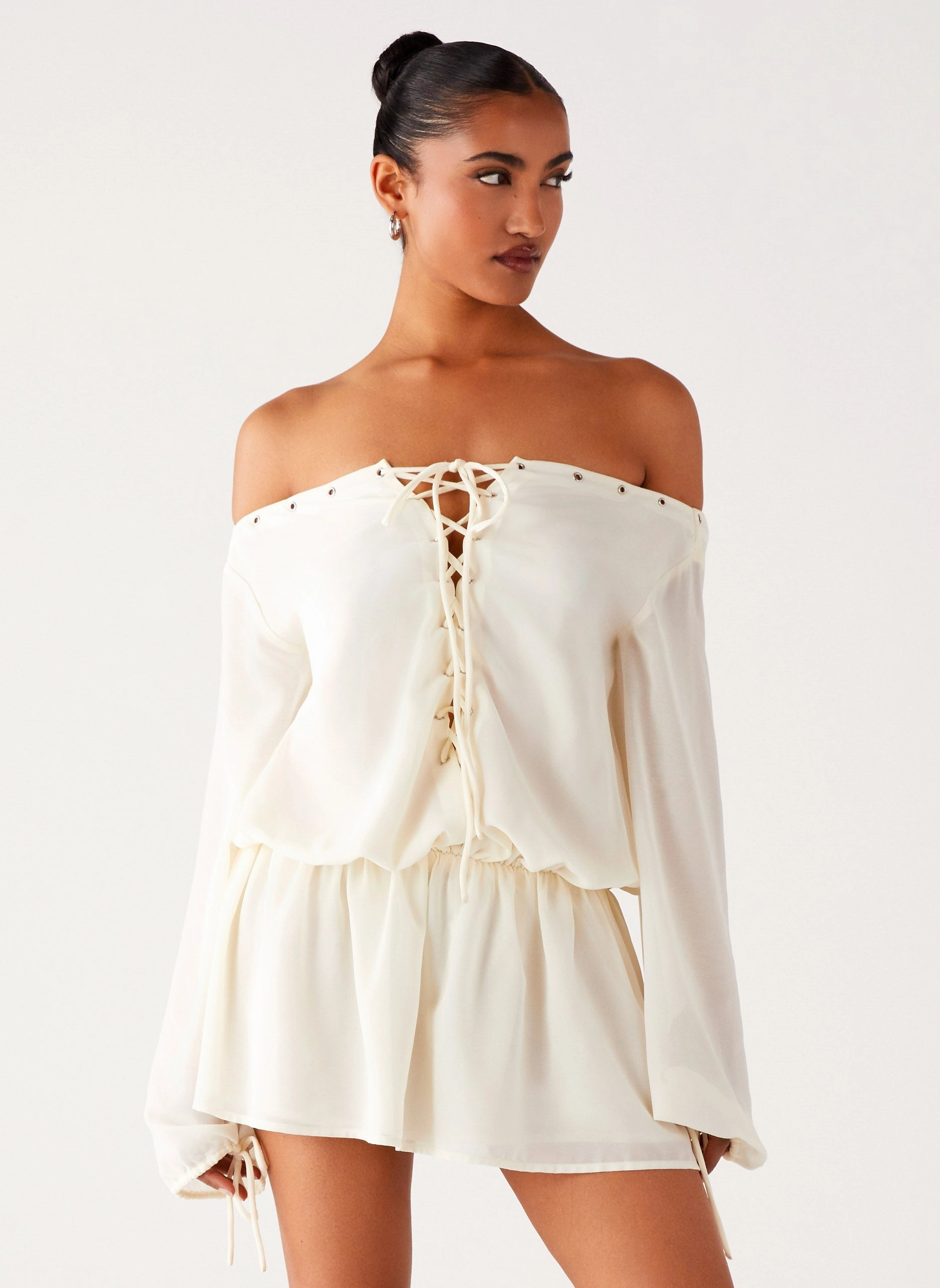 Astaria Mini Dress - Ivory Linen Vibe Fit Base