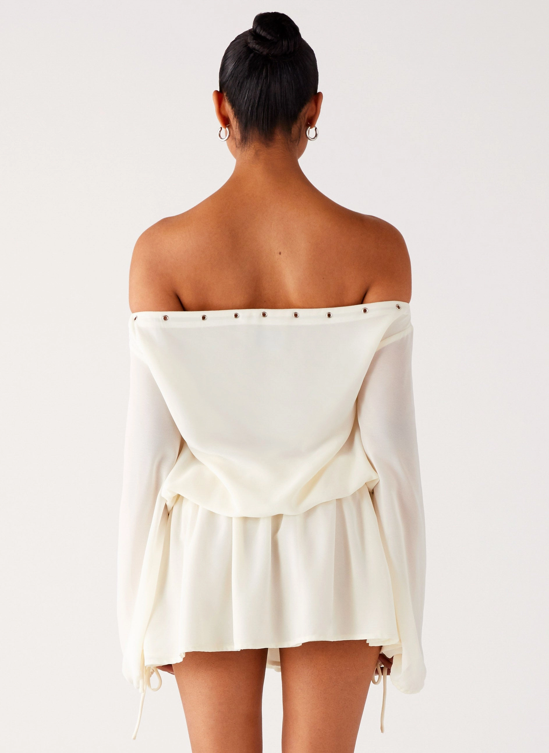 Astaria Mini Dress - Ivory Beaded-Edge Soft Curve