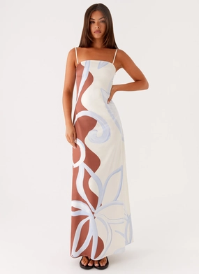 Aster Bloom Maxi Dress - Bloom Wave Print Professional Comfort