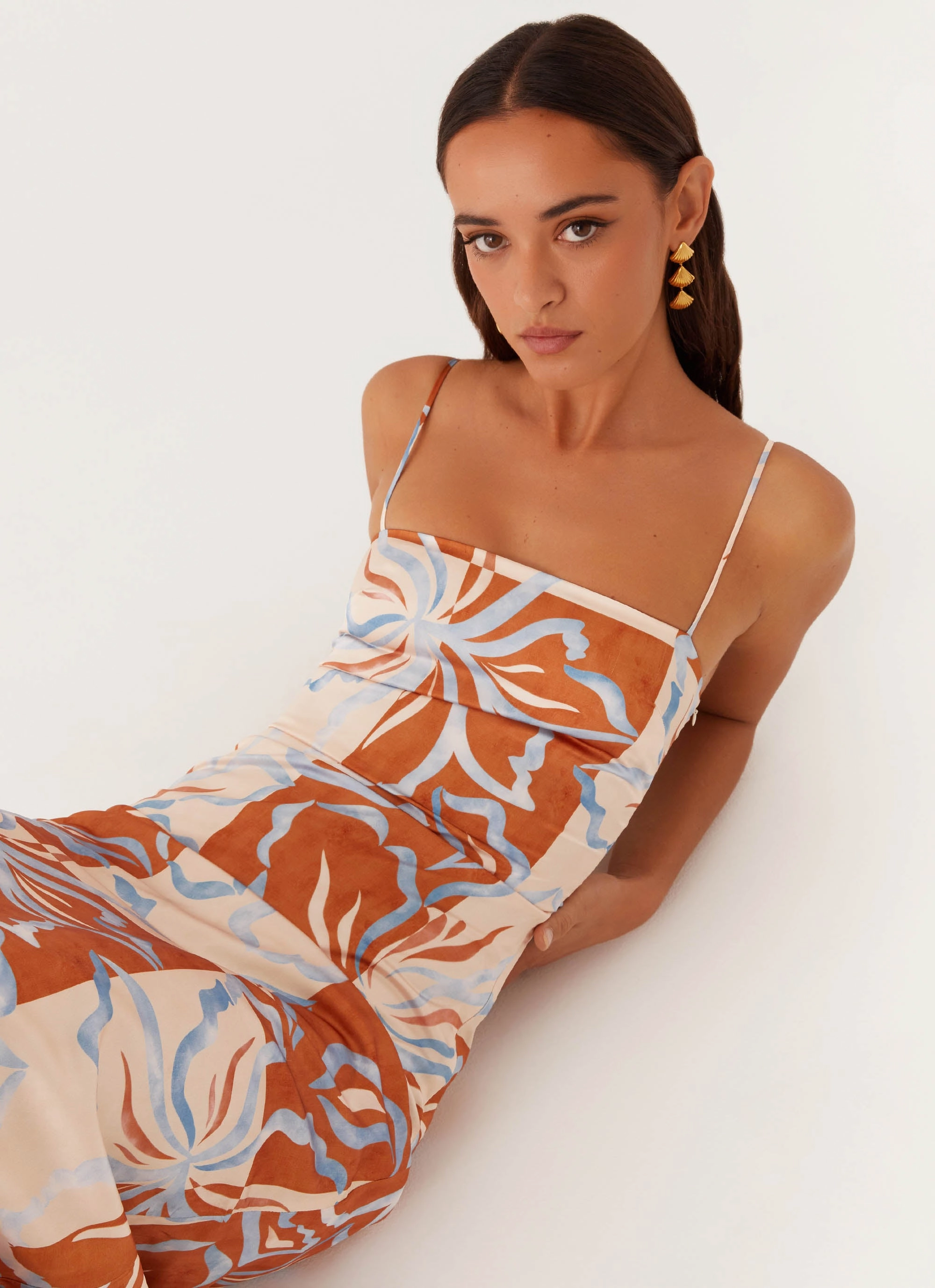 Studio Style Aster Bloom Maxi Dress - Orange Blue Floral