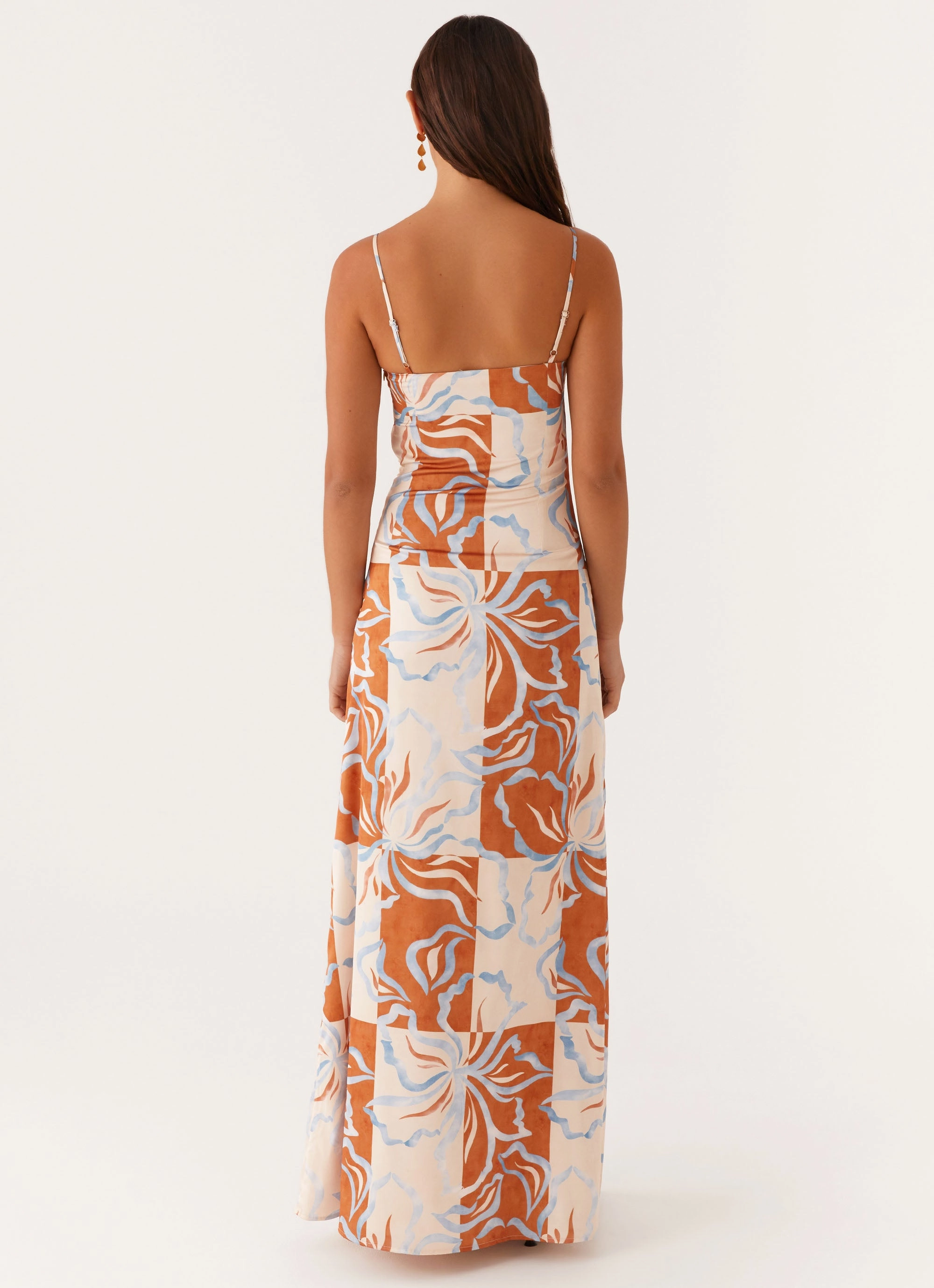 Aster Bloom Maxi Dress - Orange Blue Floral Playful design piece