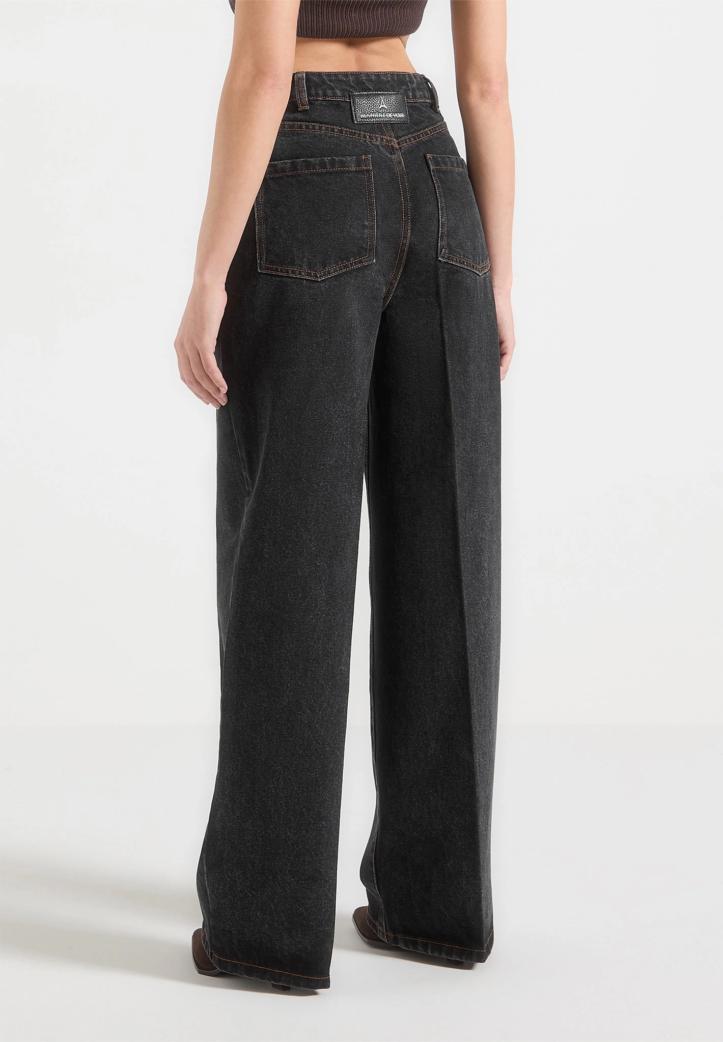 Astrid - Wrapover Wide Leg Jeans - Washed Black Casual Staple Everyday Comfort