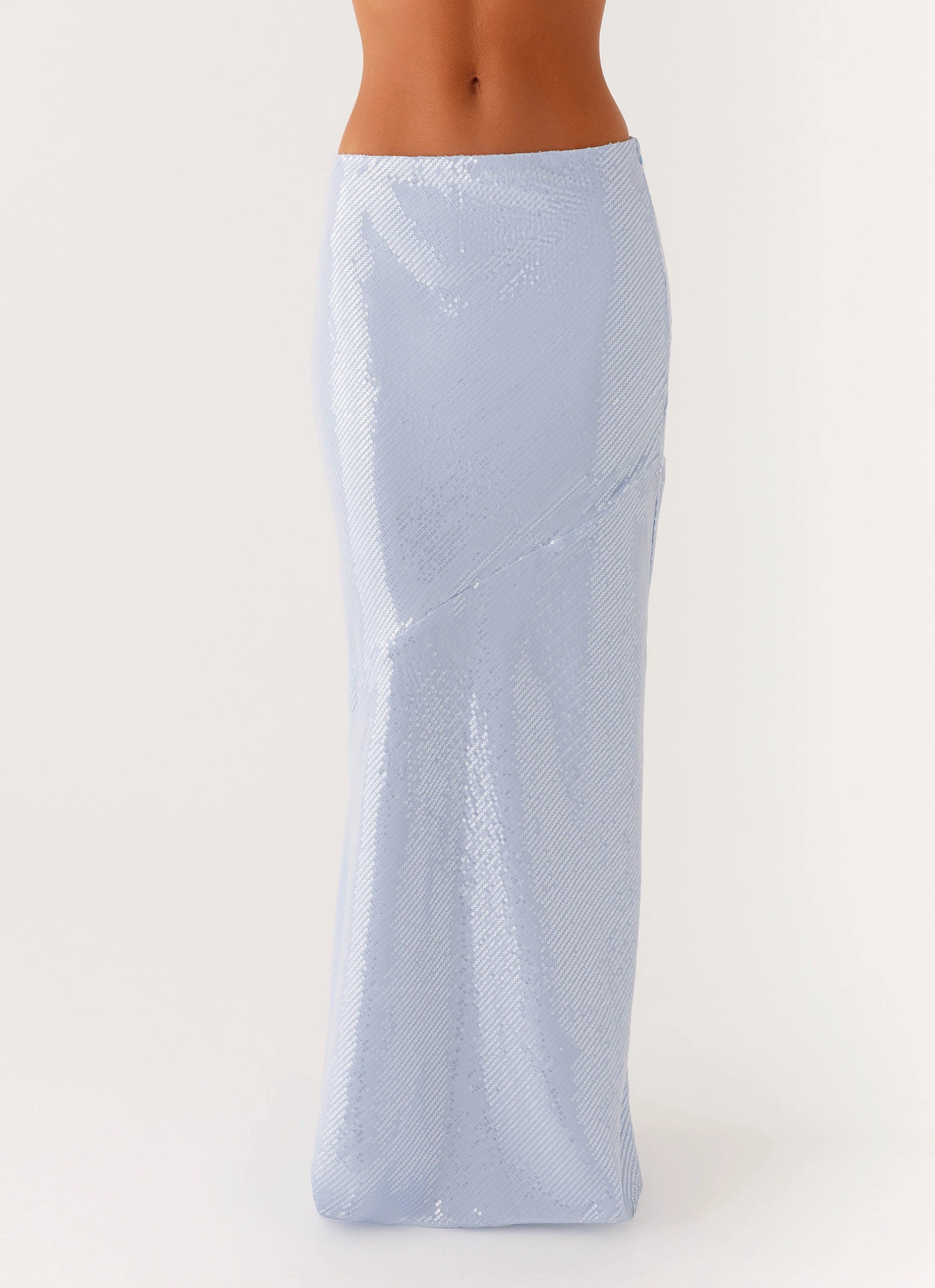 Travel Influence Outfit Details Algorithm Sequin Maxi Skirt - Blue