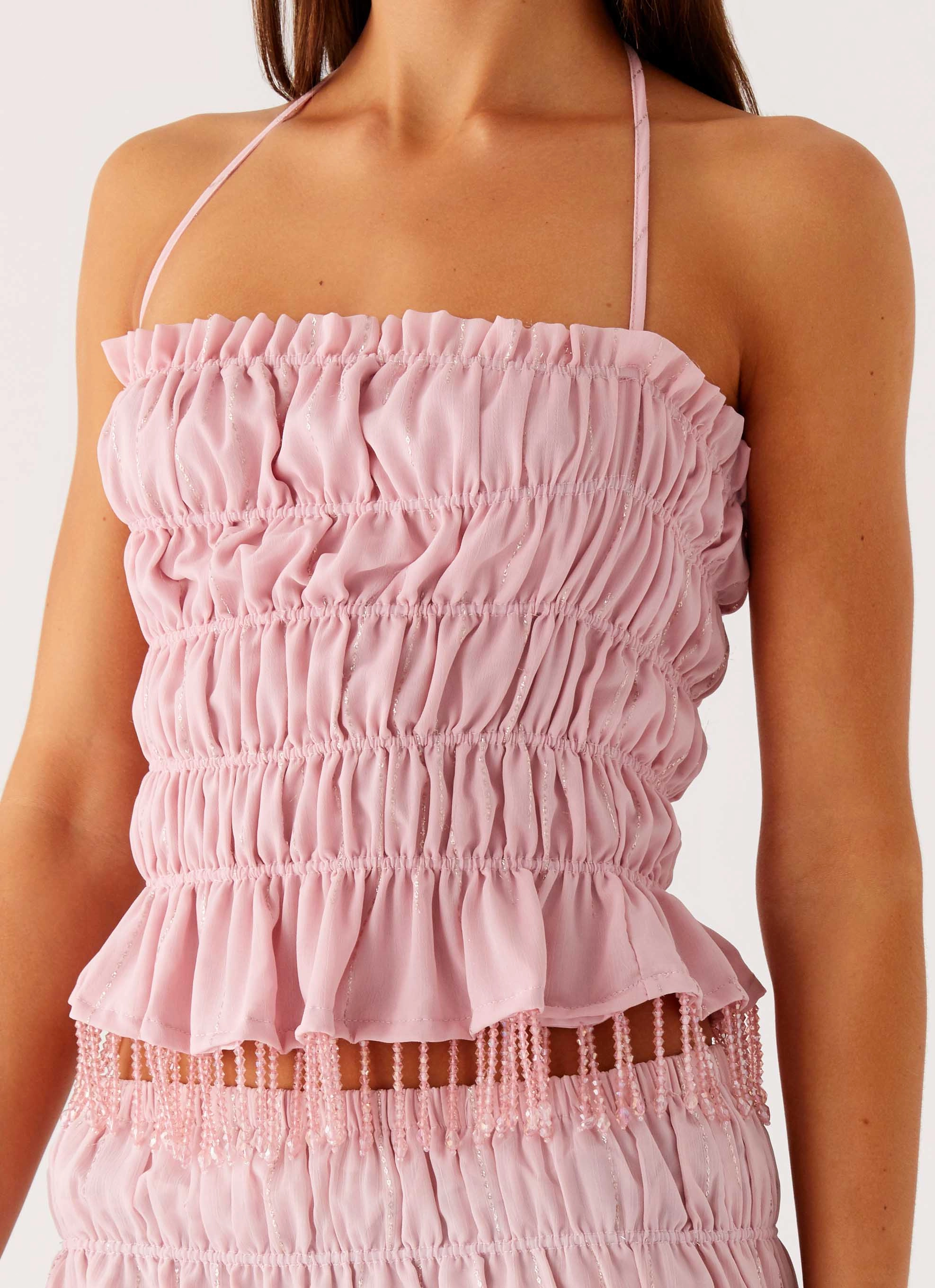 Shari Beaded Halter Top - Pink Antibacterial MultiPocket Design