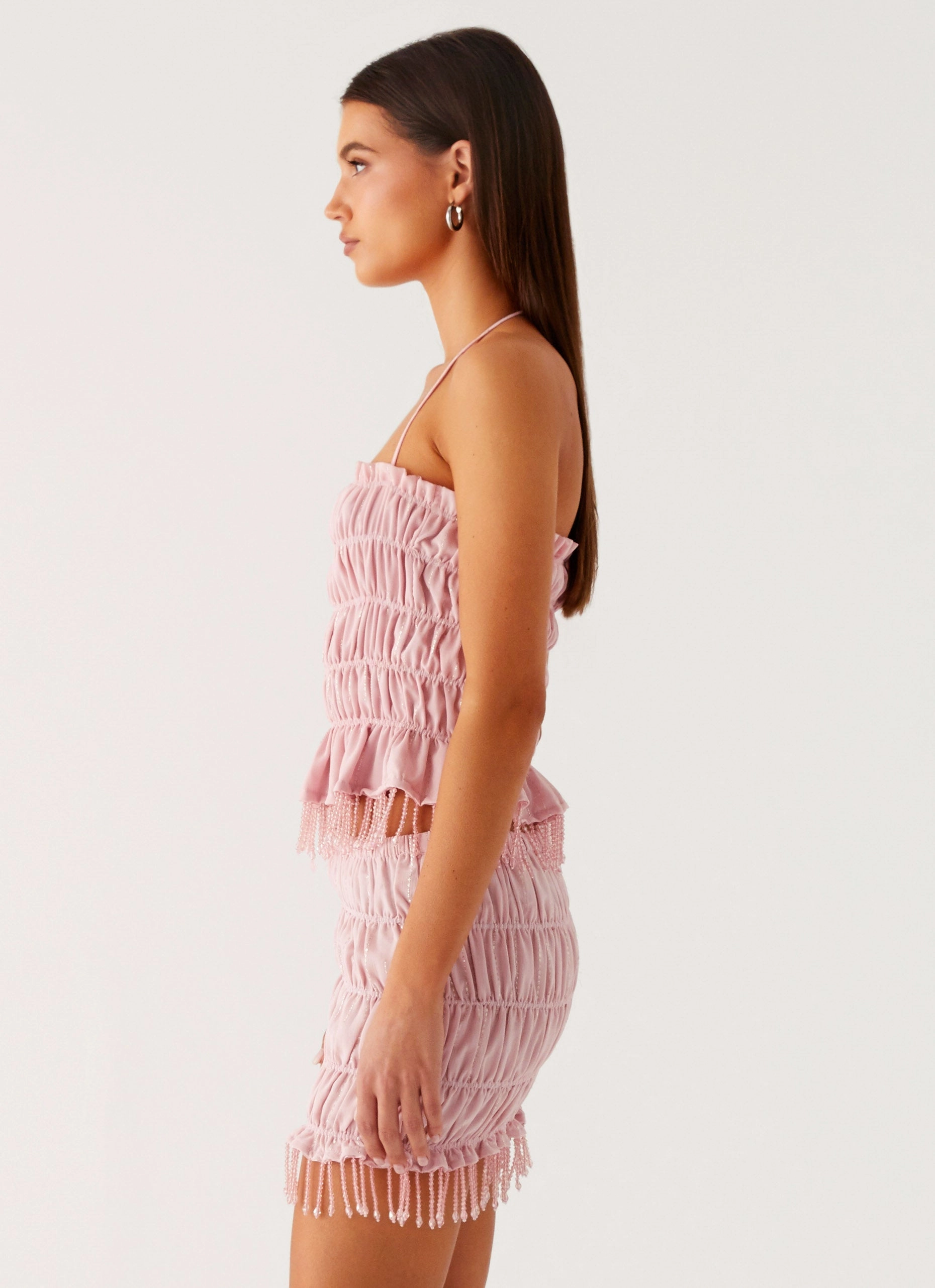 MultiPanelDesign Shari Beaded Halter Top - Pink
