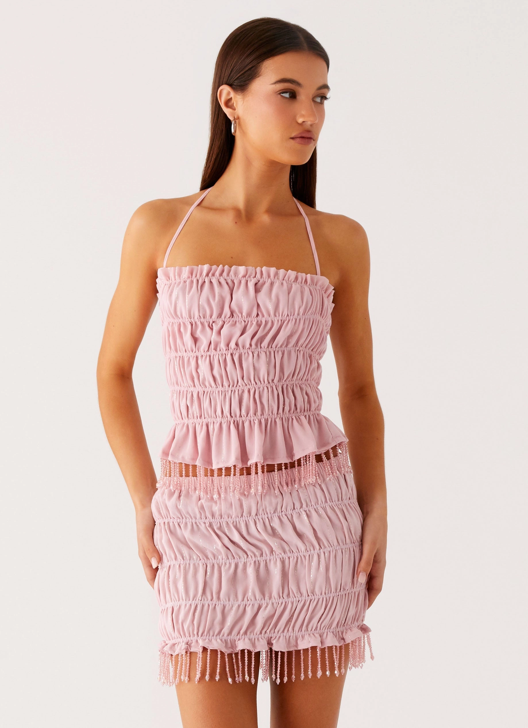Shari Beaded Halter Top - Pink Odor Resistant Coating