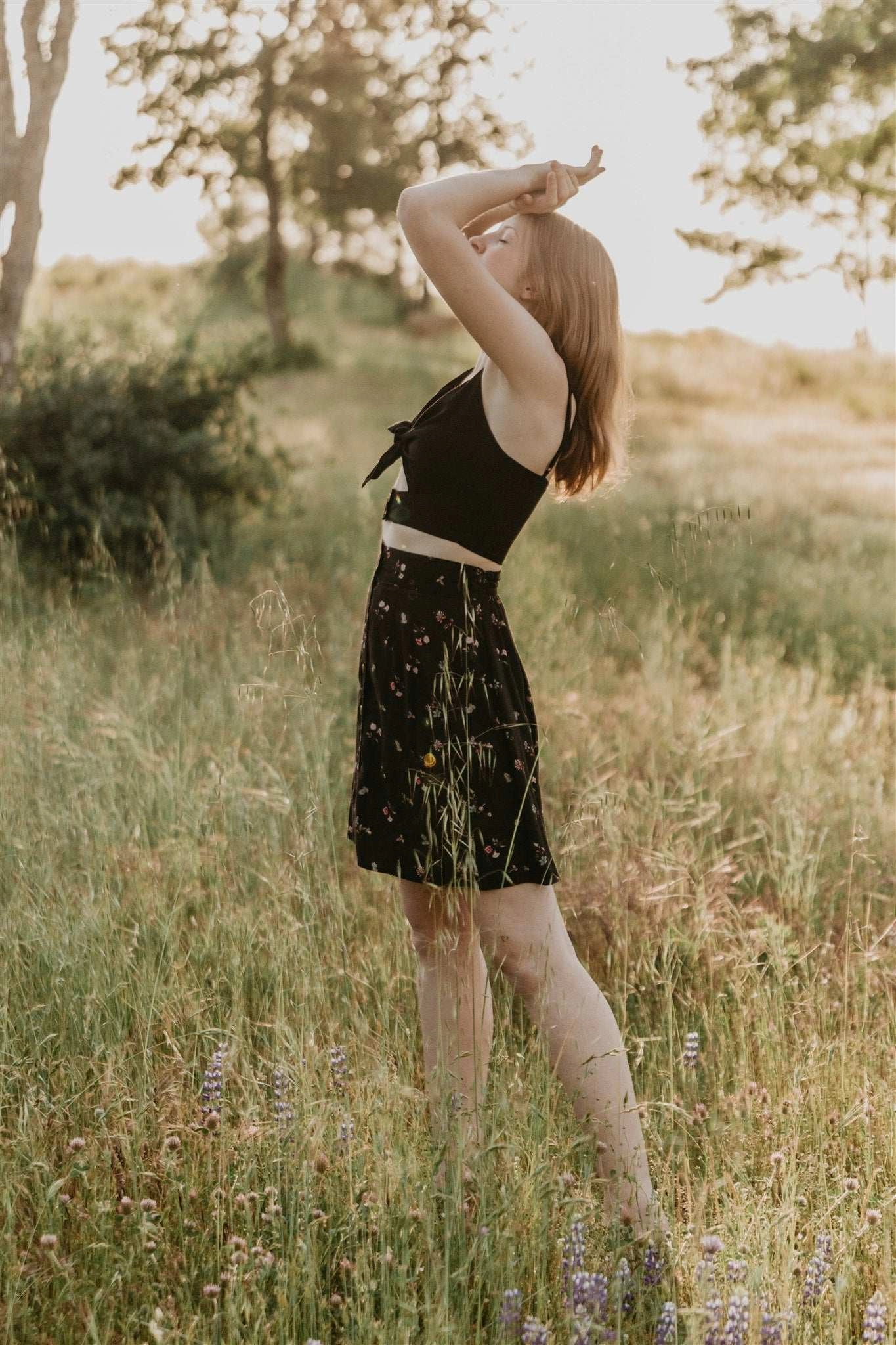 Abrasion Resistant Fabric Rah Rah Skirt in Dark Floral