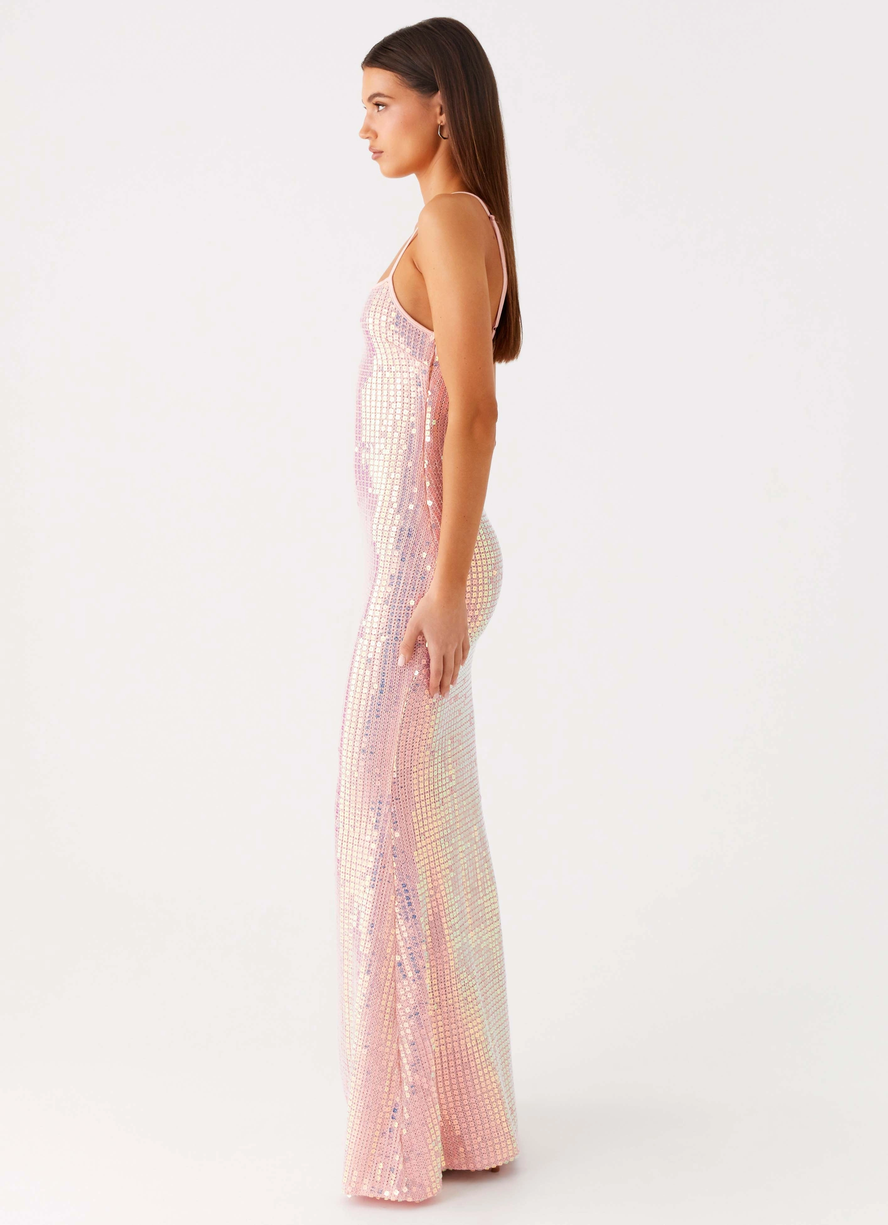 Pure Color Attitude Knit Sequin Maxi Dress - Iridescent Pink