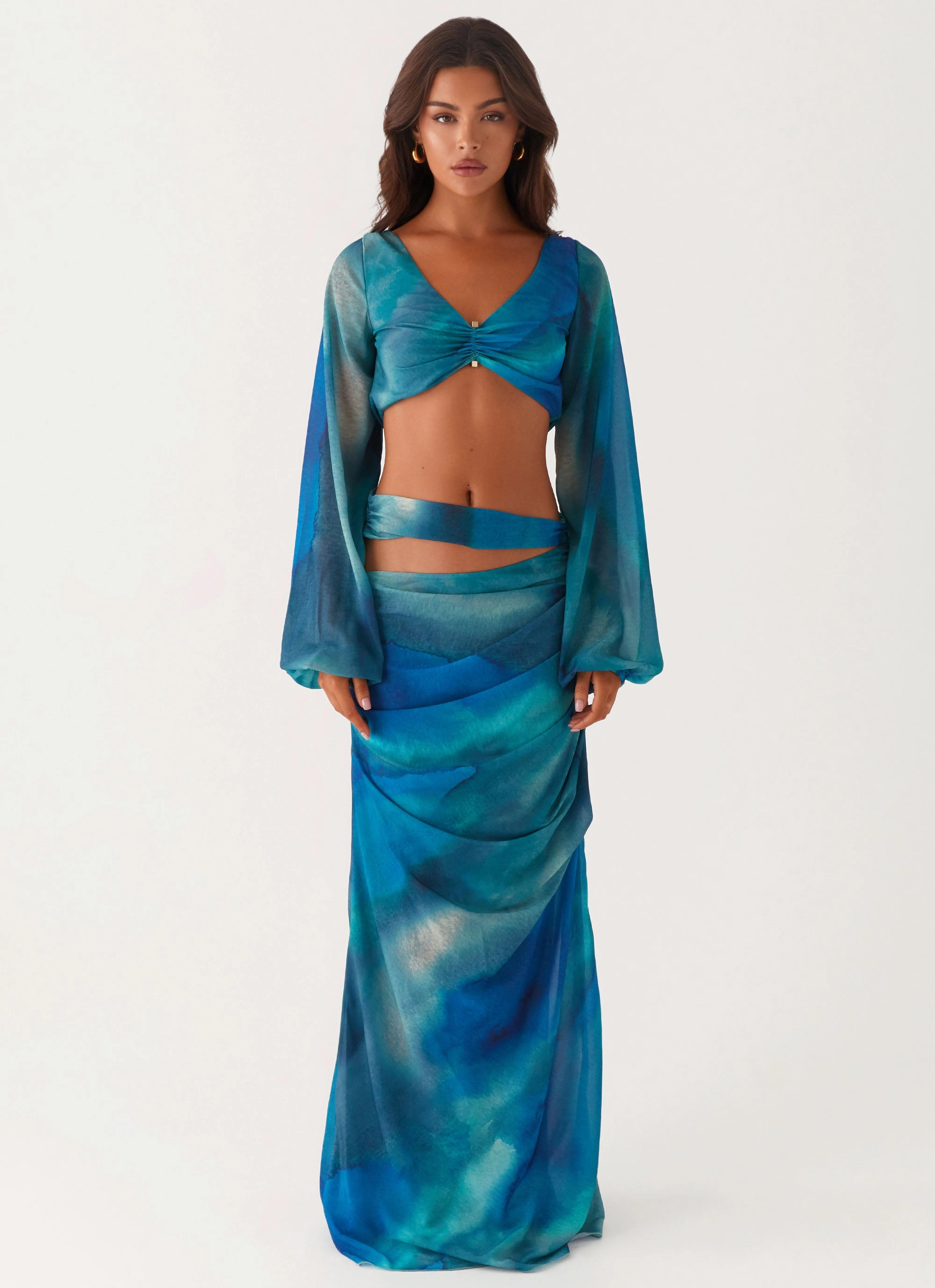 Light Touch Austin Cut Out Maxi Skirt - Blue Tie Dye