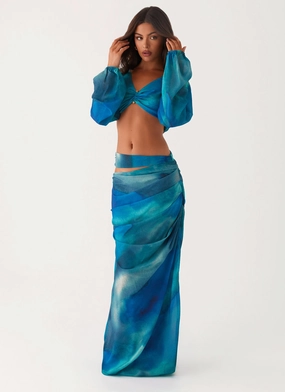 Durable Hem Austin Cut Out Maxi Skirt - Blue Tie Dye