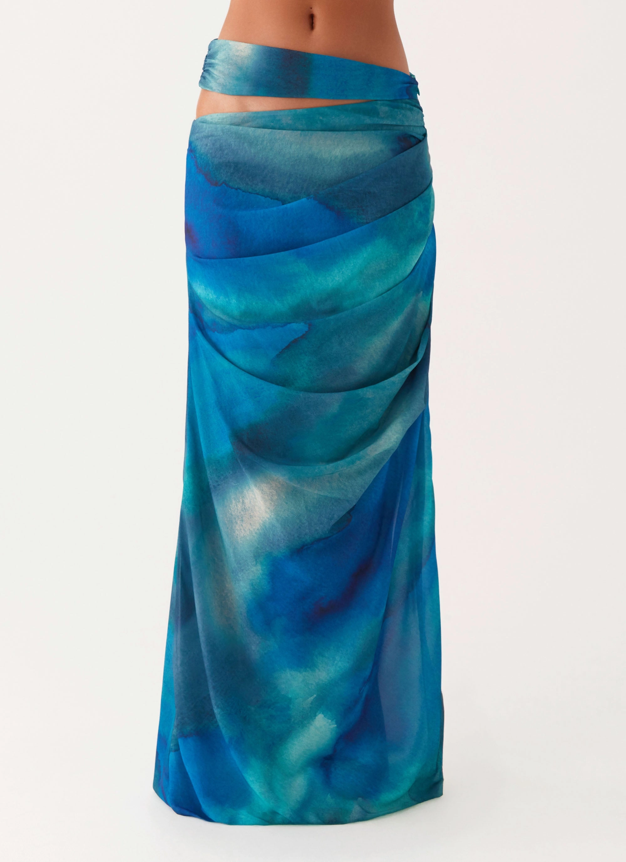 Light Outfit Figure Flattering Austin Cut Out Maxi Skirt - Blue Tie Dye