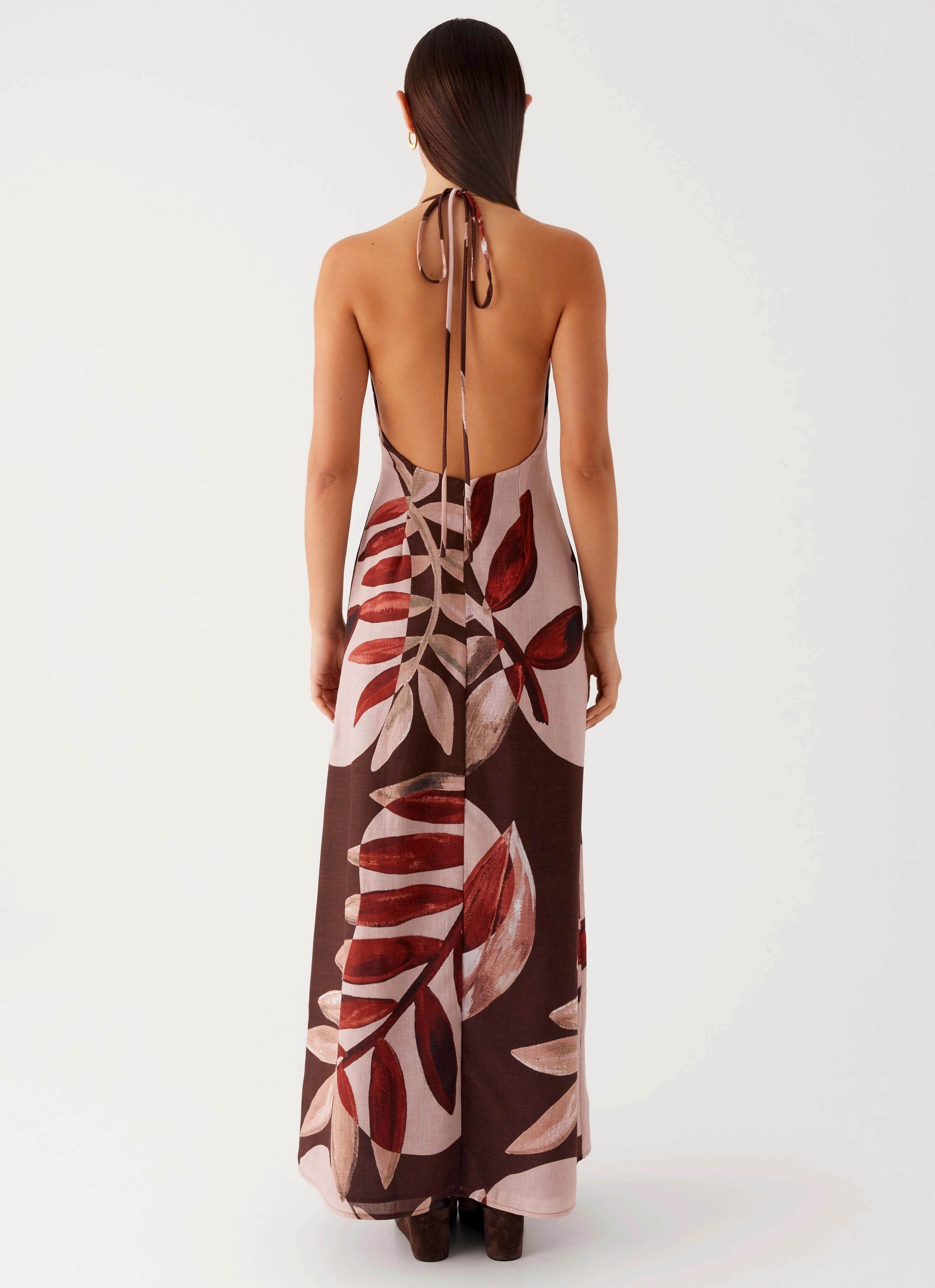 Autumn Linen Maxi Dress - Cinnamon Palm Day Magic