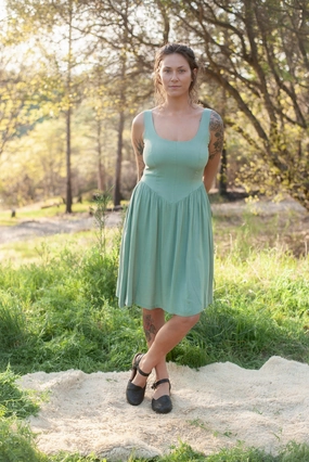 Perfectly Styled Agnes dress in Sage Challis