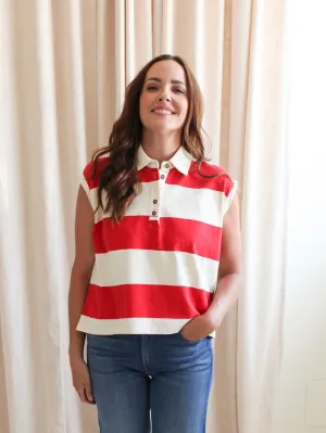 Avery Red Stripe Polo Durable Stitching