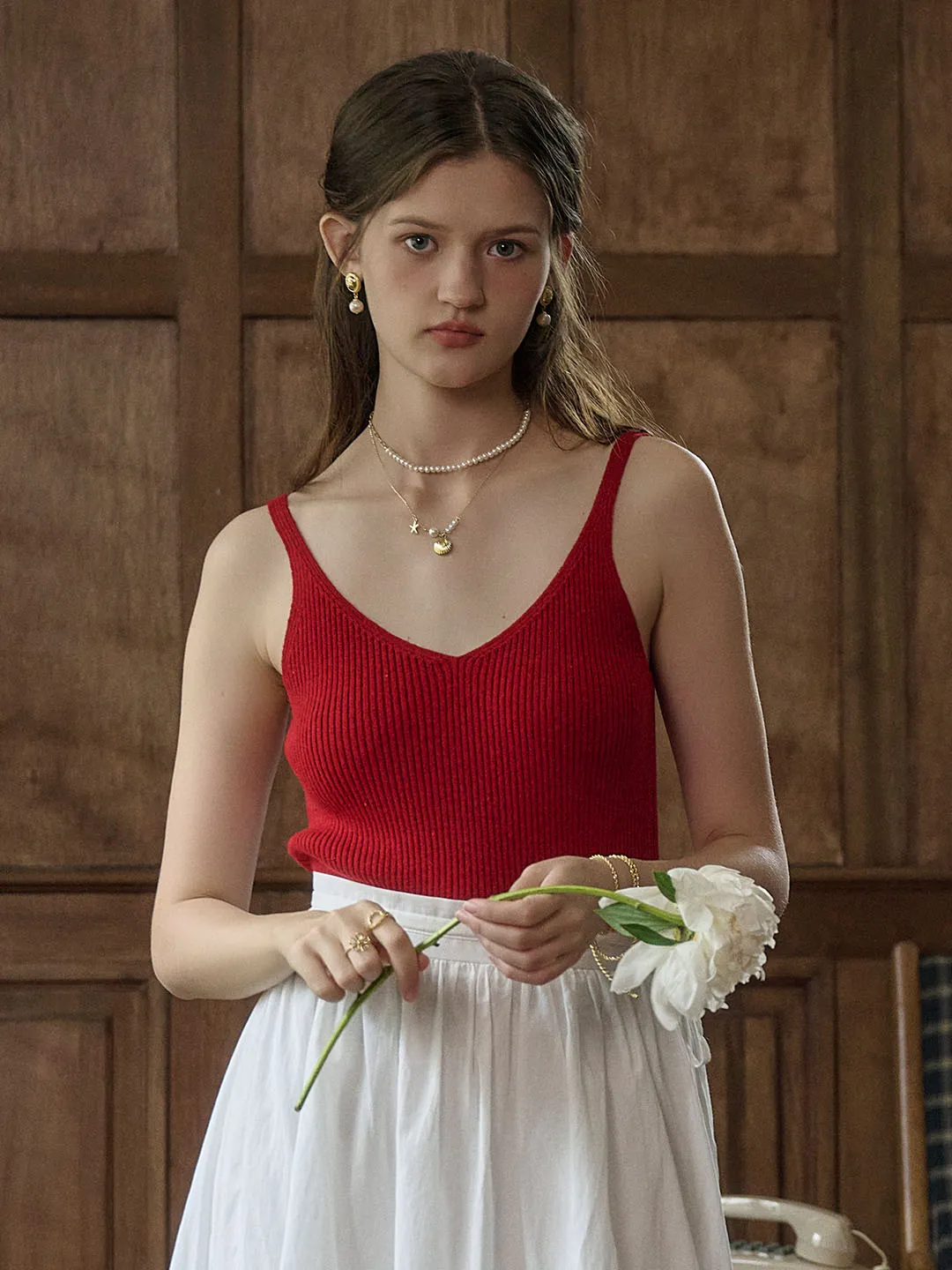 Avianna V-Neck Knit Camisole Top Roll Up Sleeve Design