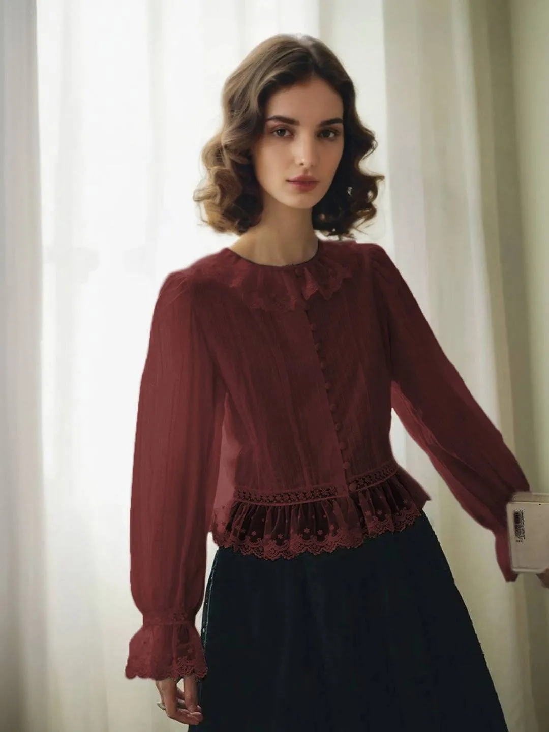 LongWearingComfort Azariah Round Neck Lace Blouse