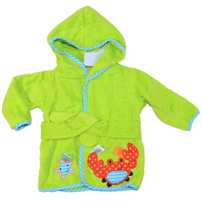Baby Boy Hooded Terry Towel Red Crab Baby Bath Robe 0-9 month Green