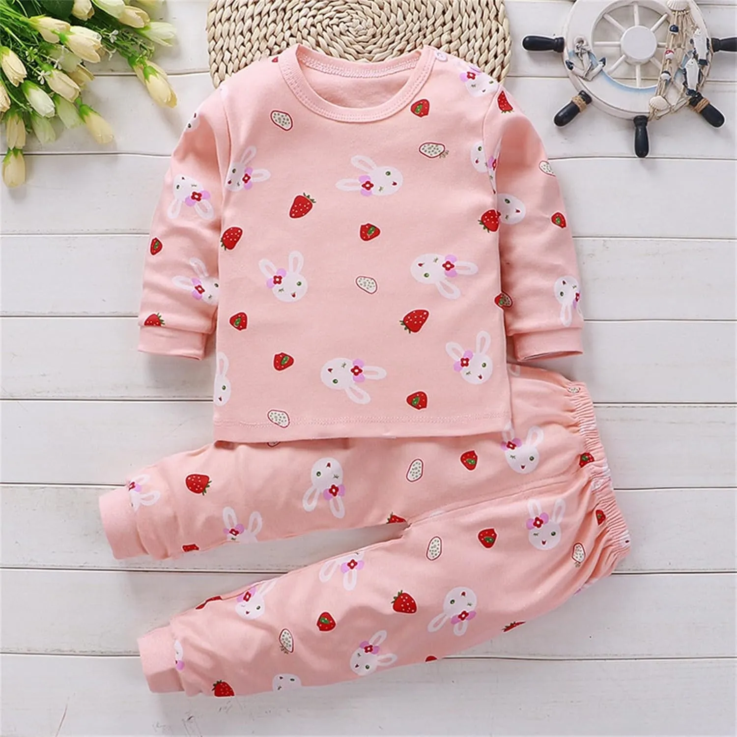 Baby Girls Cotton 𝐏ajamas Long Sleeve 𝐒nug Fit 𝐏a𝐣ama Set Cute Cat 𝐏js Kids Toddler Sl𝐞epwear Cartoon 𝗟oungewear