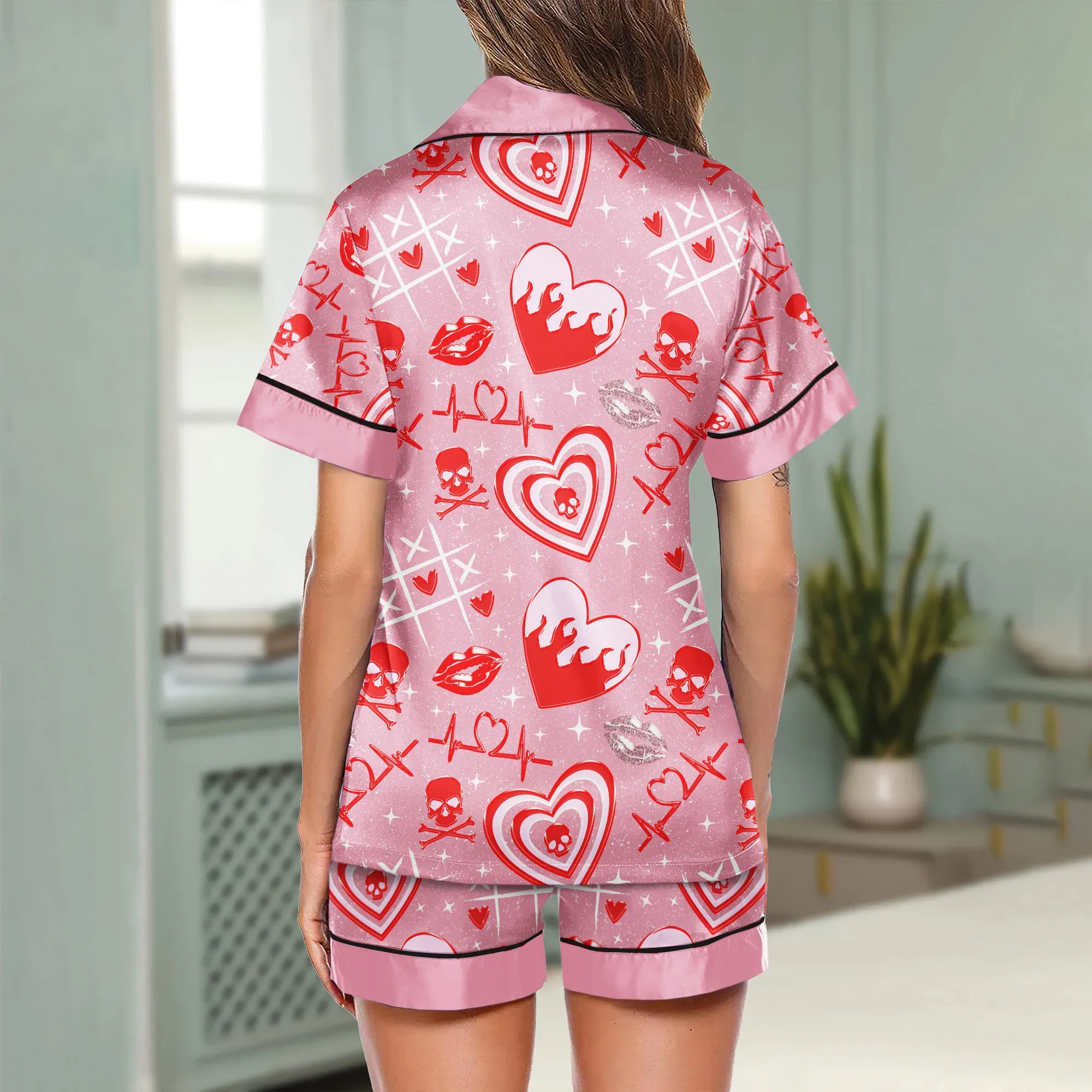 Baby Heart Skull Women's Pajama Sets Top Sleeve & Short Bottom