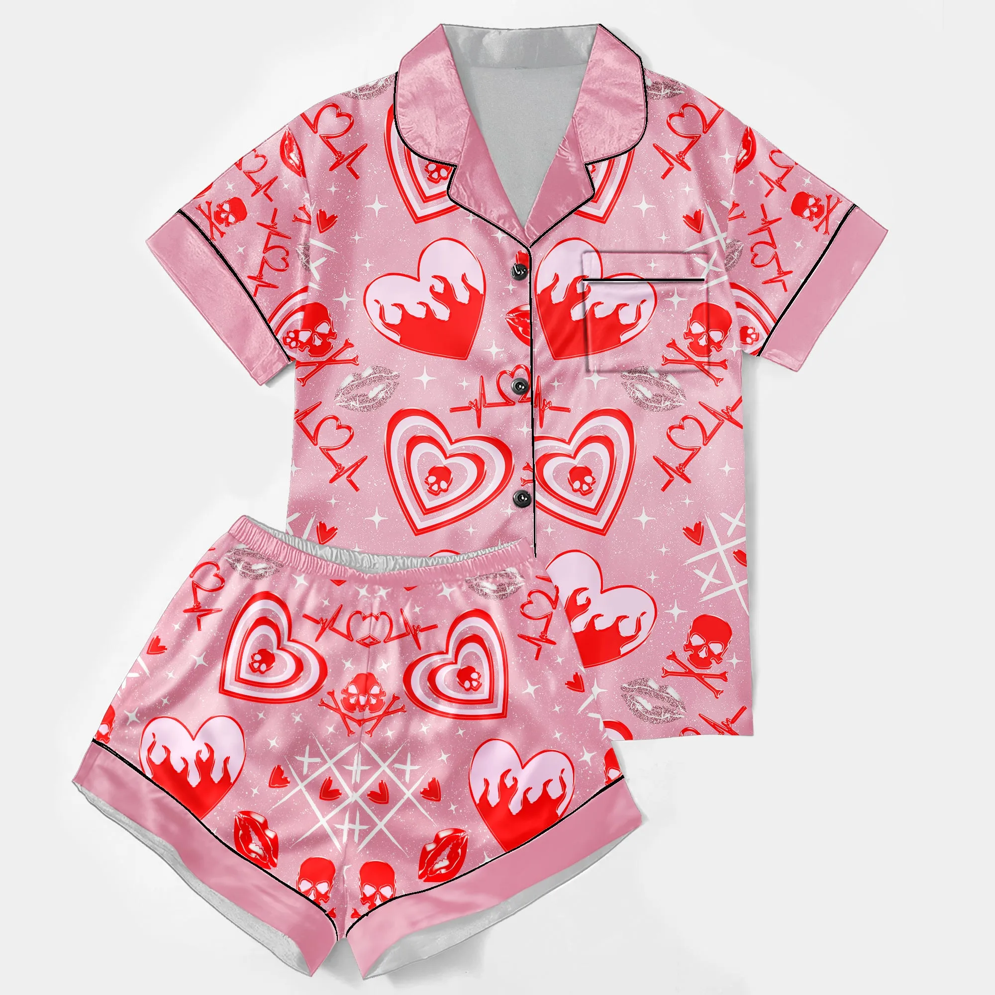 Baby Heart Skull Women's Pajama Sets Top Sleeve & Short Bottom