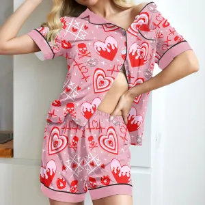 Baby Heart Skull Women's Pajama Sets Top Sleeve & Short Bottom