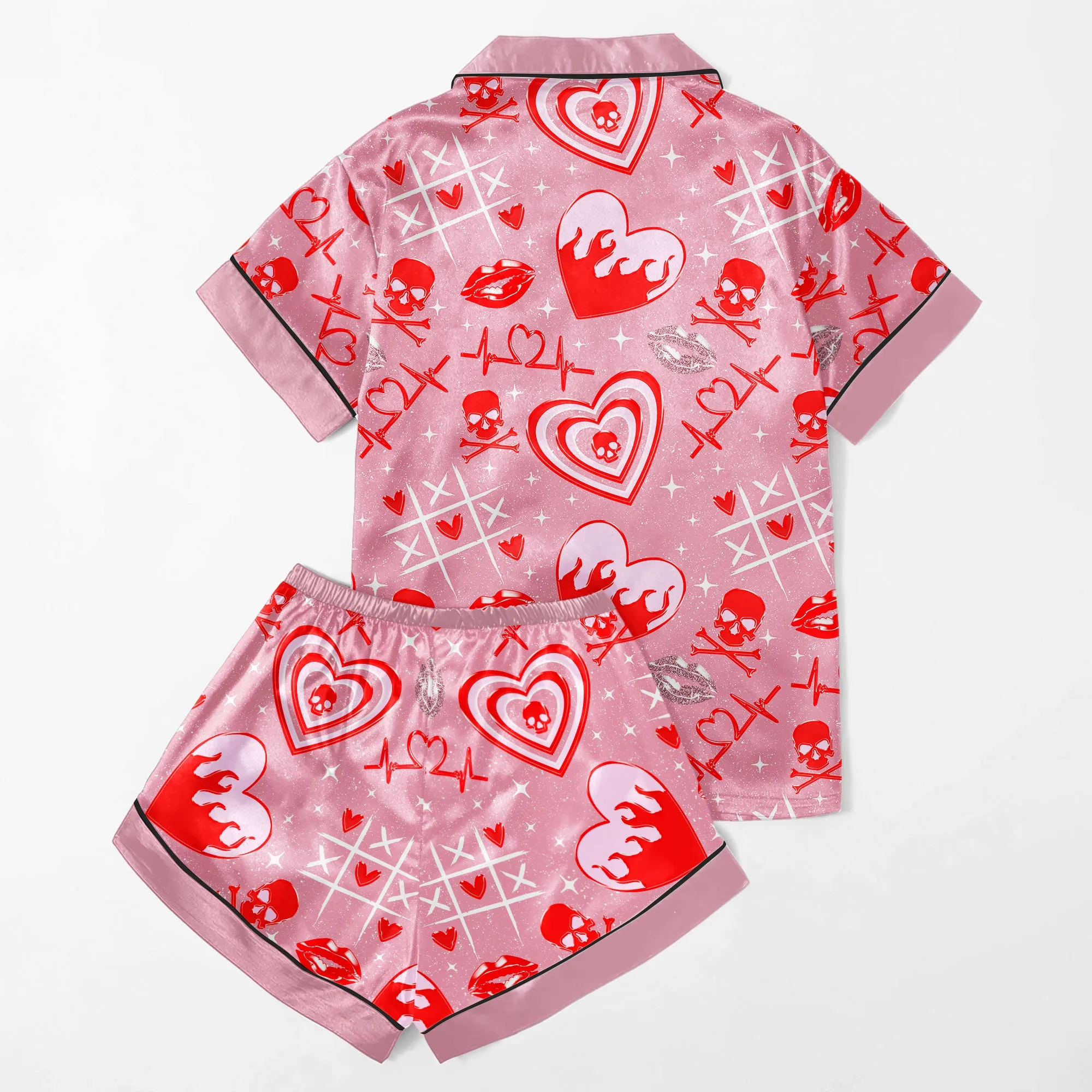 Baby Heart Skull Women's Pajama Sets Top Sleeve & Short Bottom