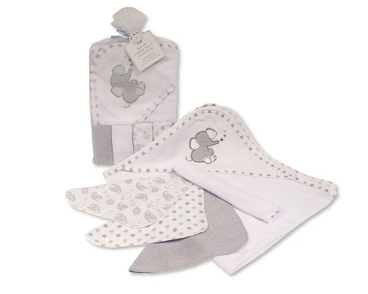 Baby Hooded Towel and Wash Cloth Set - Grey-  (PK6) Gp-25-1058g