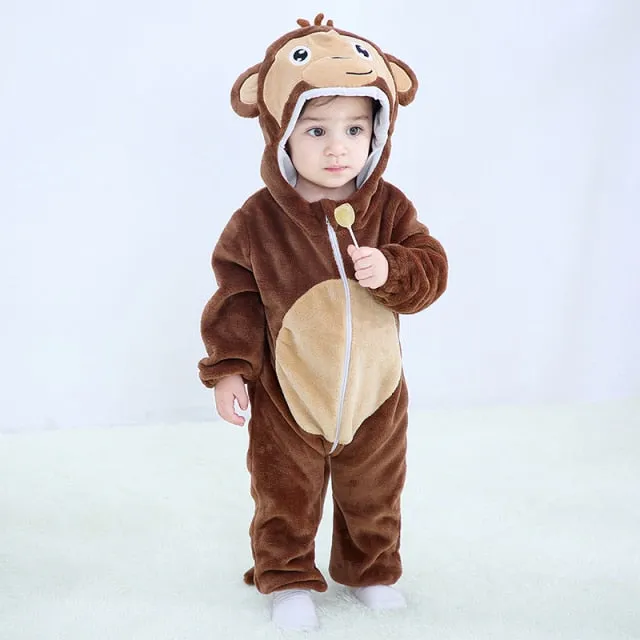 Baby Unisex Playsuit Pajamas Animal Cartoon Hooded Costume