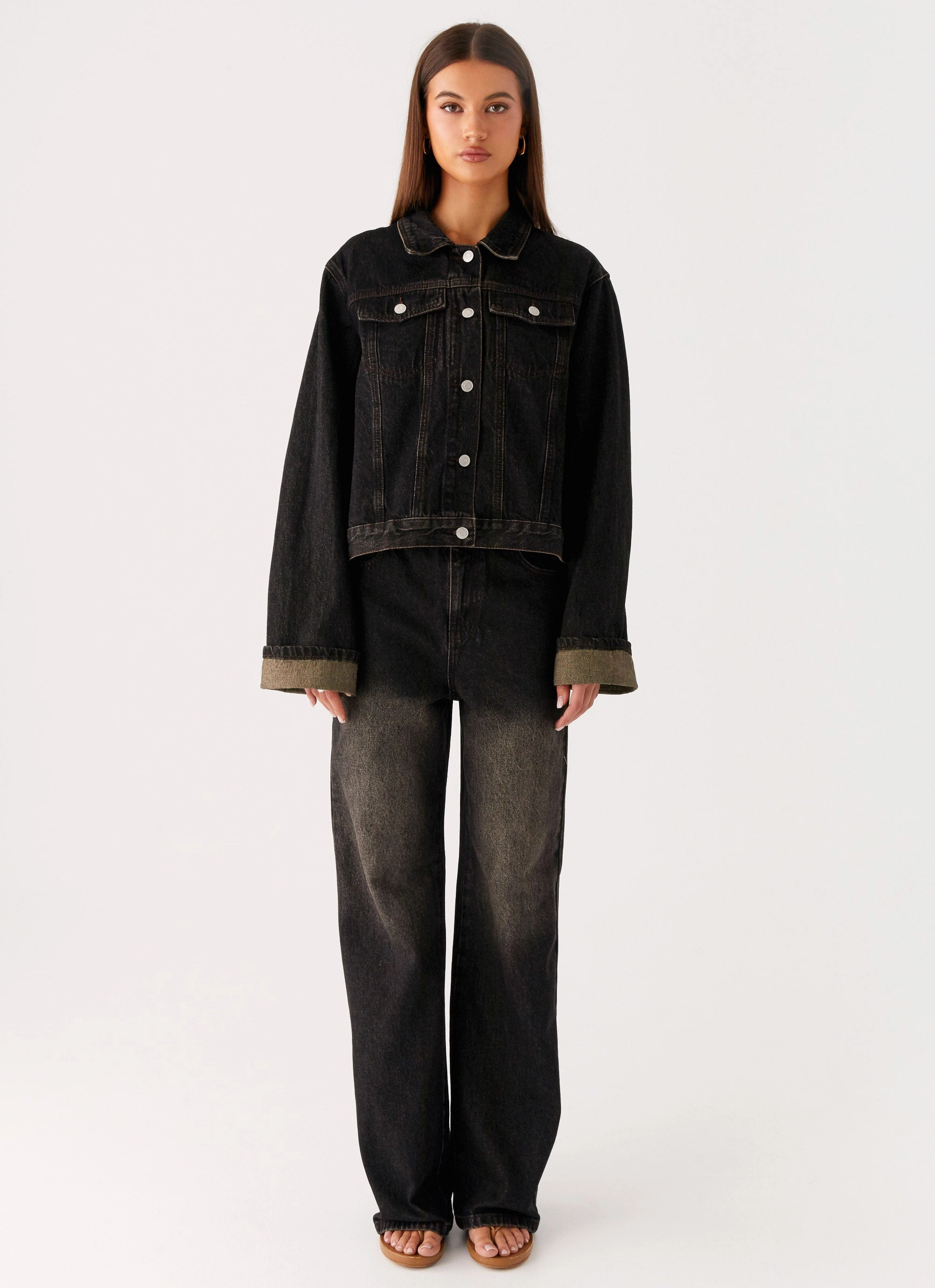 Trail Function Back Again Oversized Denim Jacket - Acid Charcoal