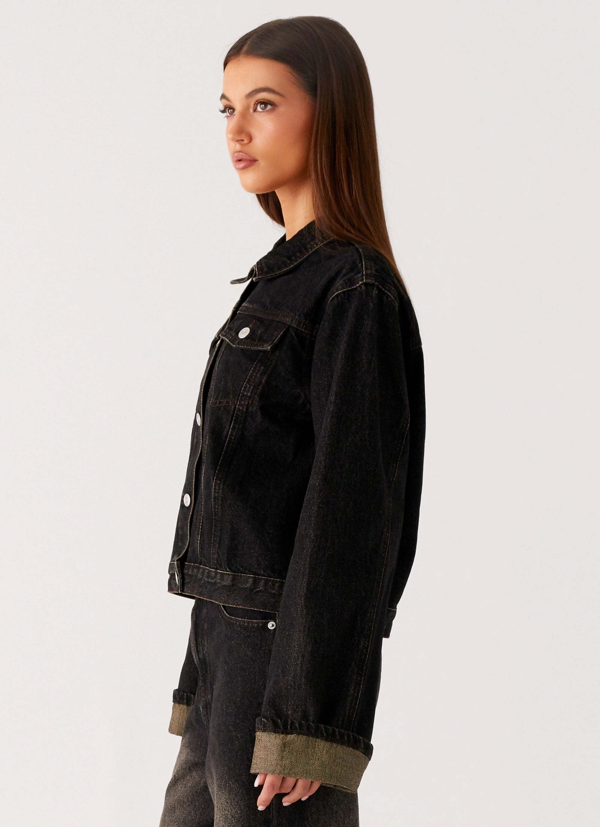 Back Again Oversized Denim Jacket - Acid Charcoal Breathable Technology Cool Weather