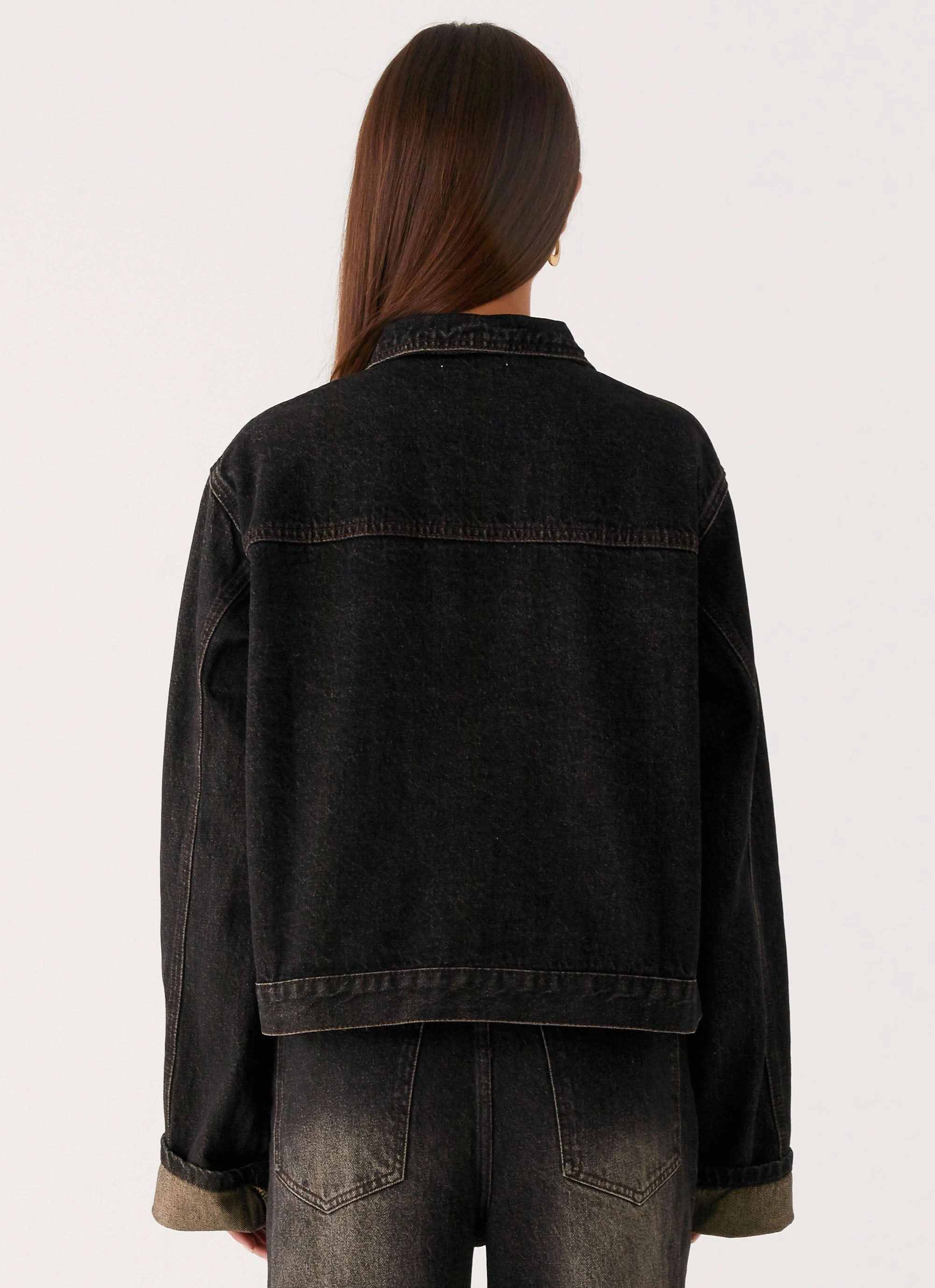 Back Again Oversized Denim Jacket - Acid Charcoal Insulated Gear Temperature Regulating Fabric