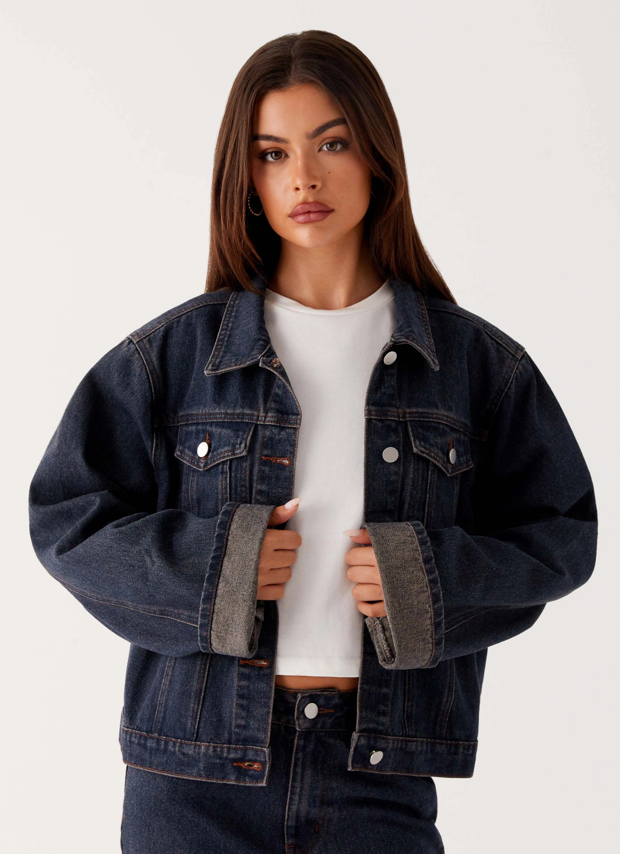 Back Again Oversized Denim Jacket - Brown Blue Acid Wash InsulatedLayer Treasure