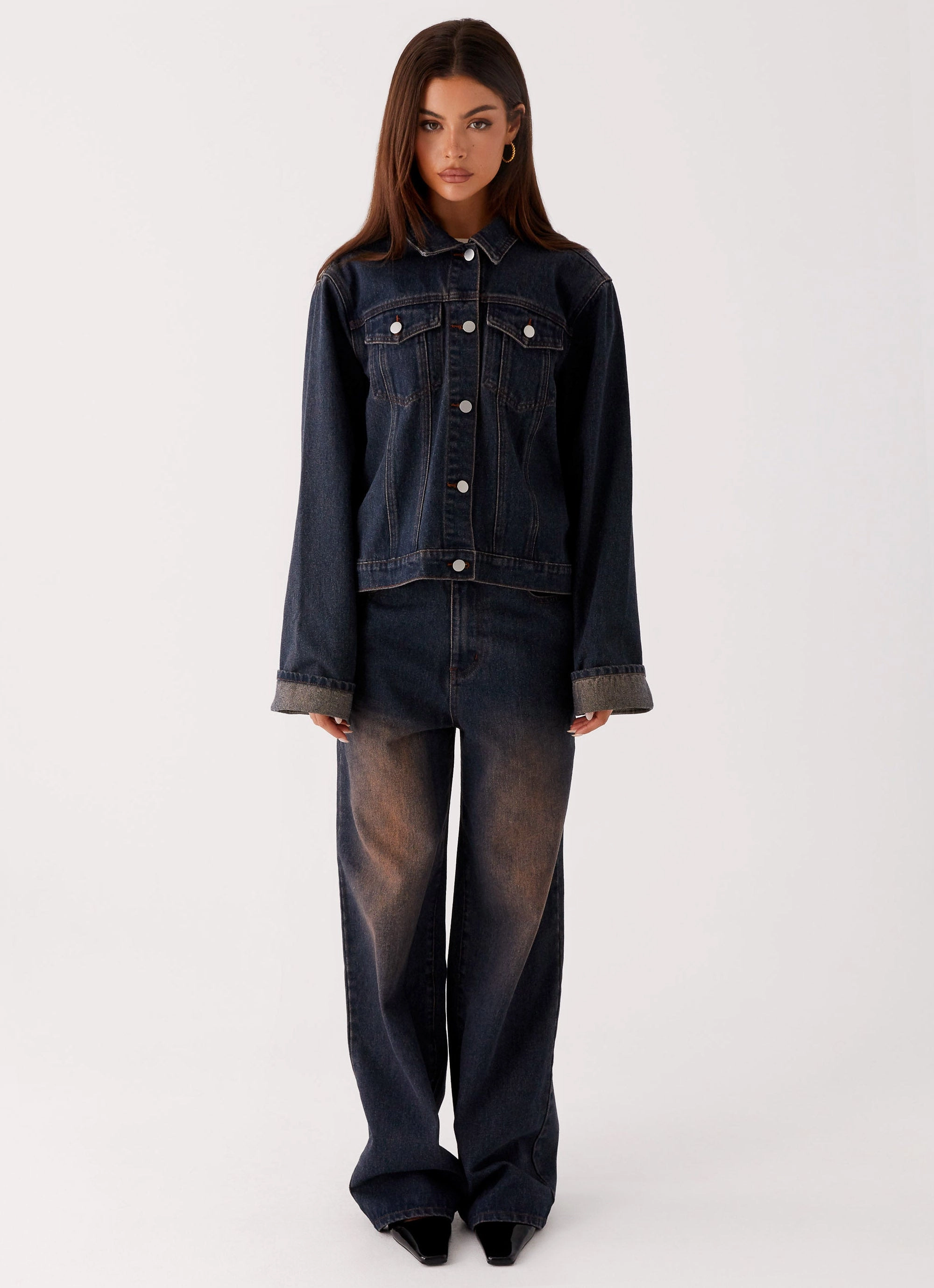Back Again Oversized Denim Jacket - Brown Blue Acid Wash Discover Sport Edge