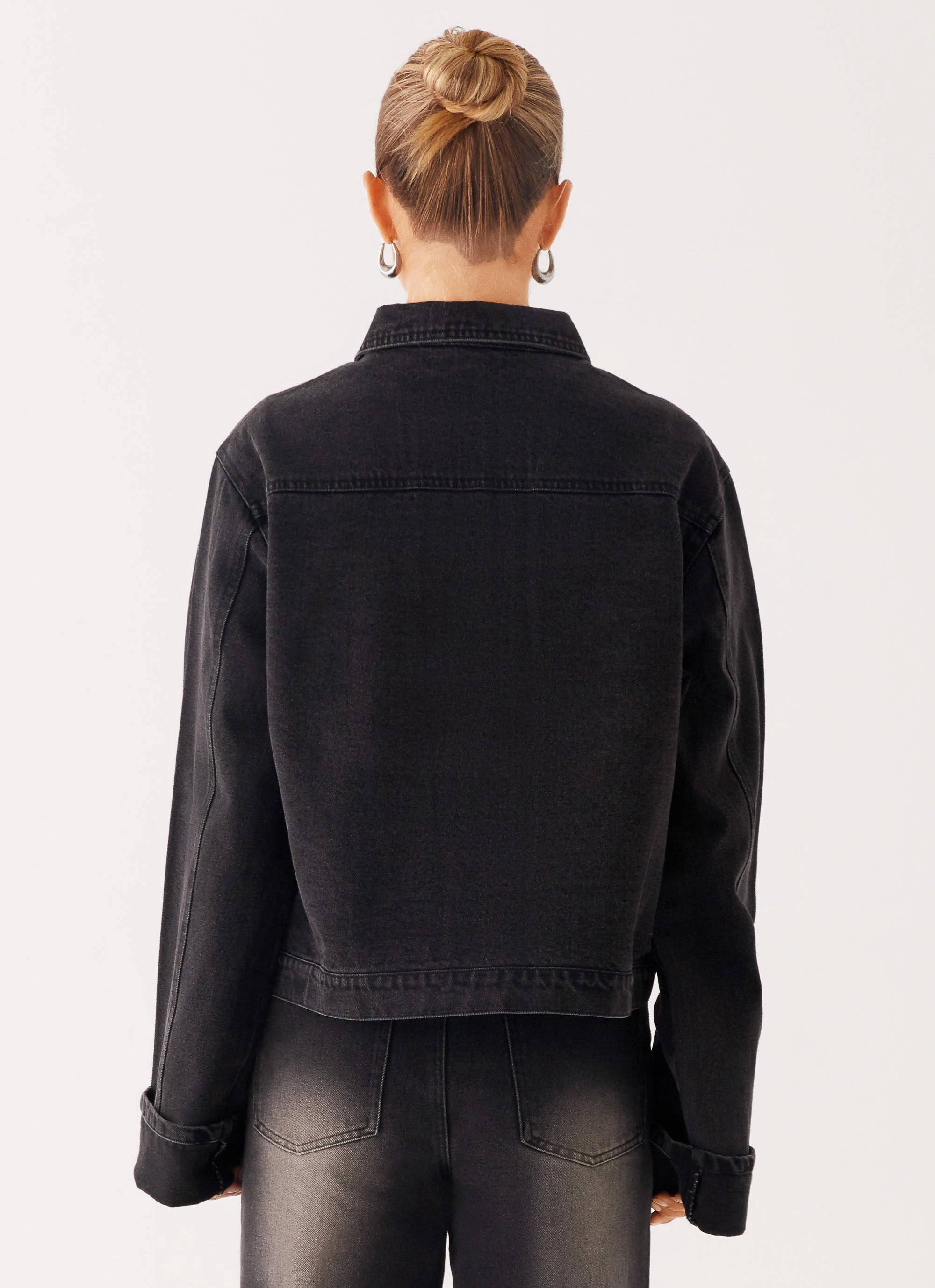 Trend Back Again Oversized Denim Jacket - Charcoal Wash