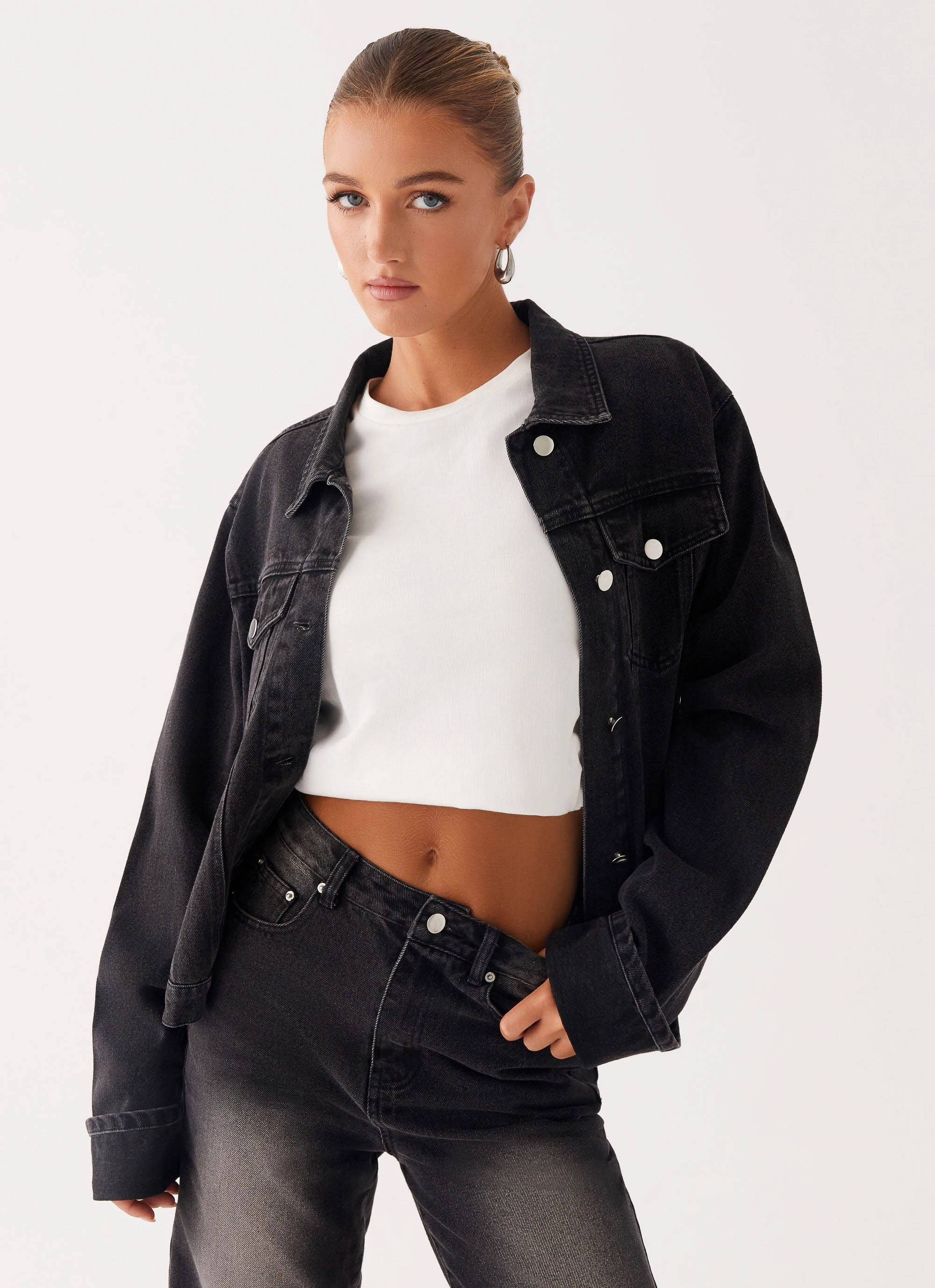 Back Again Oversized Denim Jacket - Charcoal Wash Compromise Cold Proof