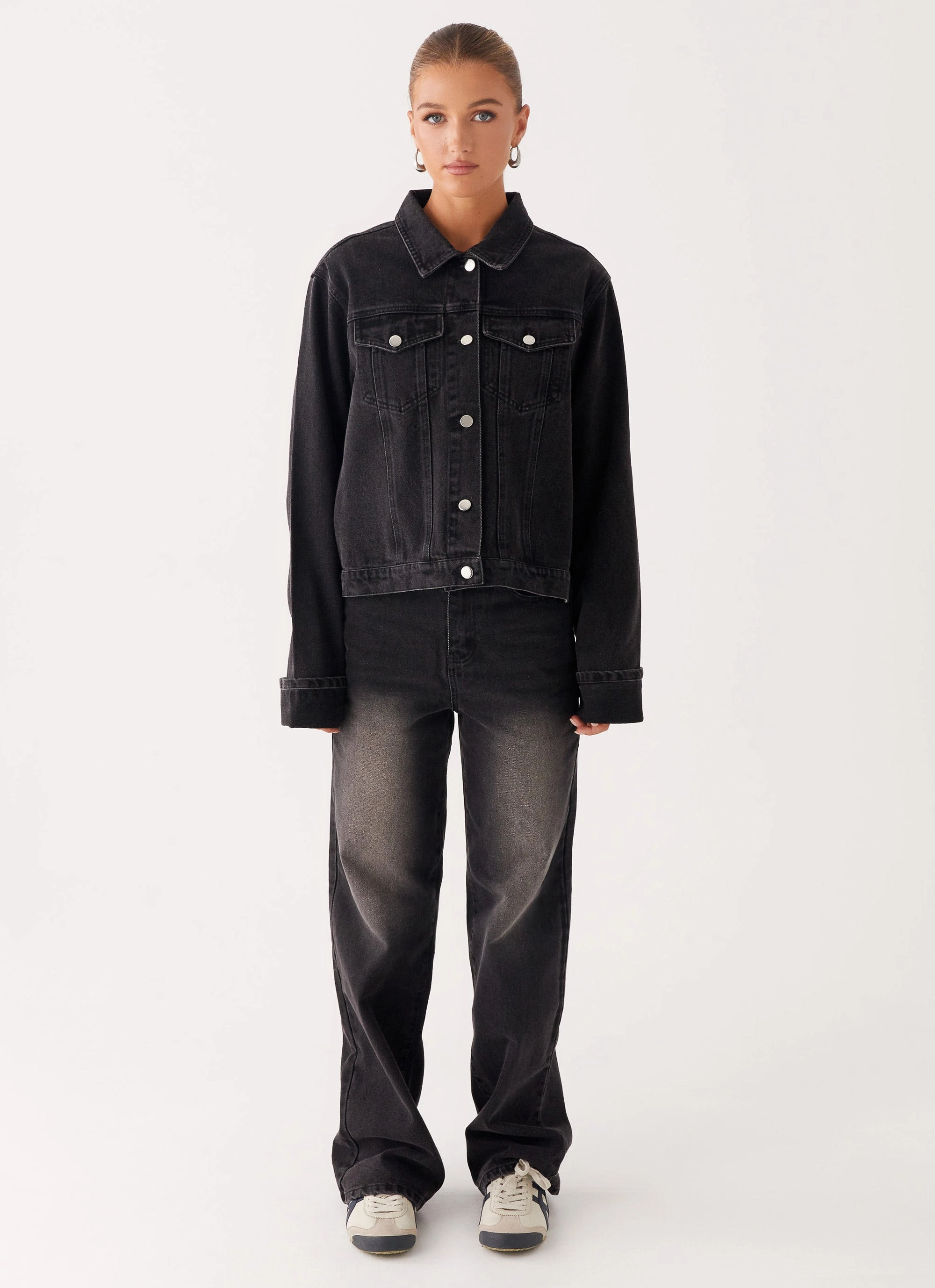 Back Again Oversized Denim Jacket - Charcoal Wash Product Cold-Weather Layer