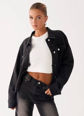 Back Again Oversized Denim Jacket - Charcoal Wash Compromise Cold Proof