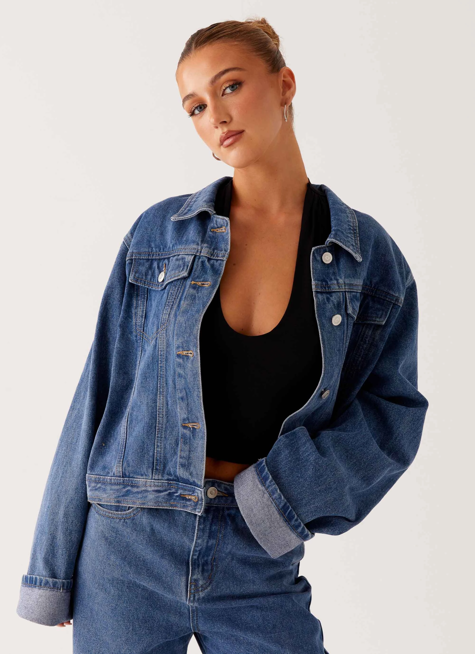 Quick Adjust Straps Bonded seams Back Again Oversized Denim Jacket - True Blue