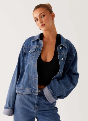 Quick Adjust Straps Bonded seams Back Again Oversized Denim Jacket - True Blue